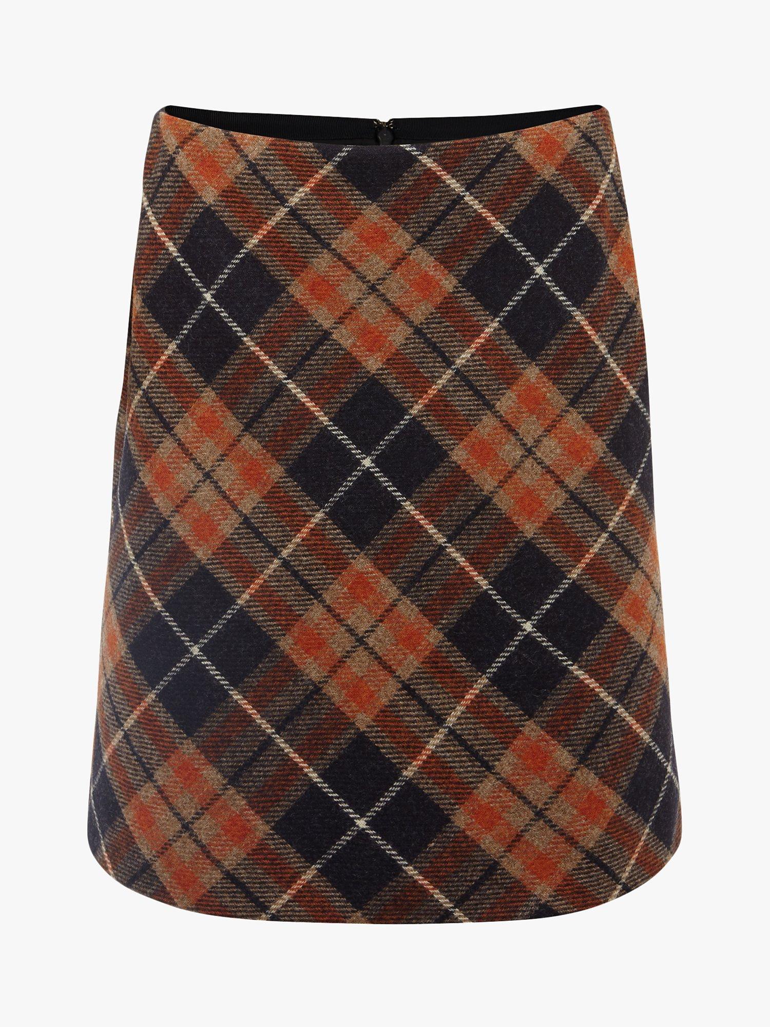 Hobbs Elea Check Wool Mini Skirt, Camel