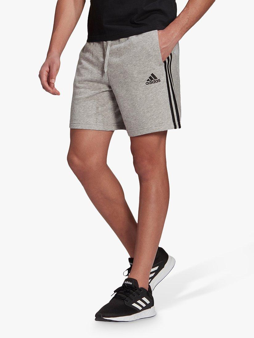 adidas Essentials French Terry 3-Stripes Shorts, Medium Grey Heather/Black, M
