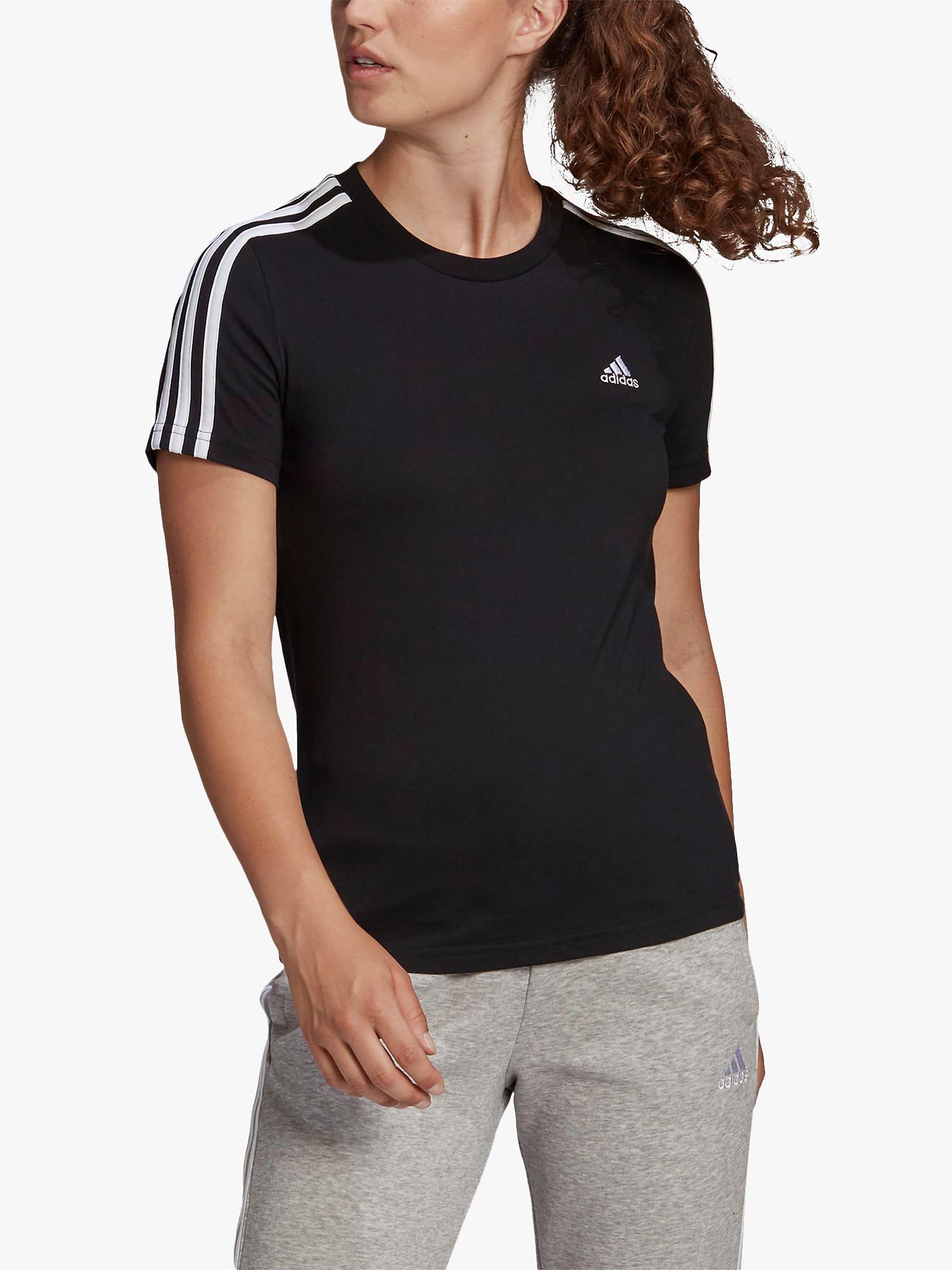 adidas LOUNGEWEAR Essentials Slim 3-Stripes T-Shirt, Black/White