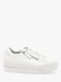 Gabor Heather Wide Fit Leather Flatform Trainers, White, White