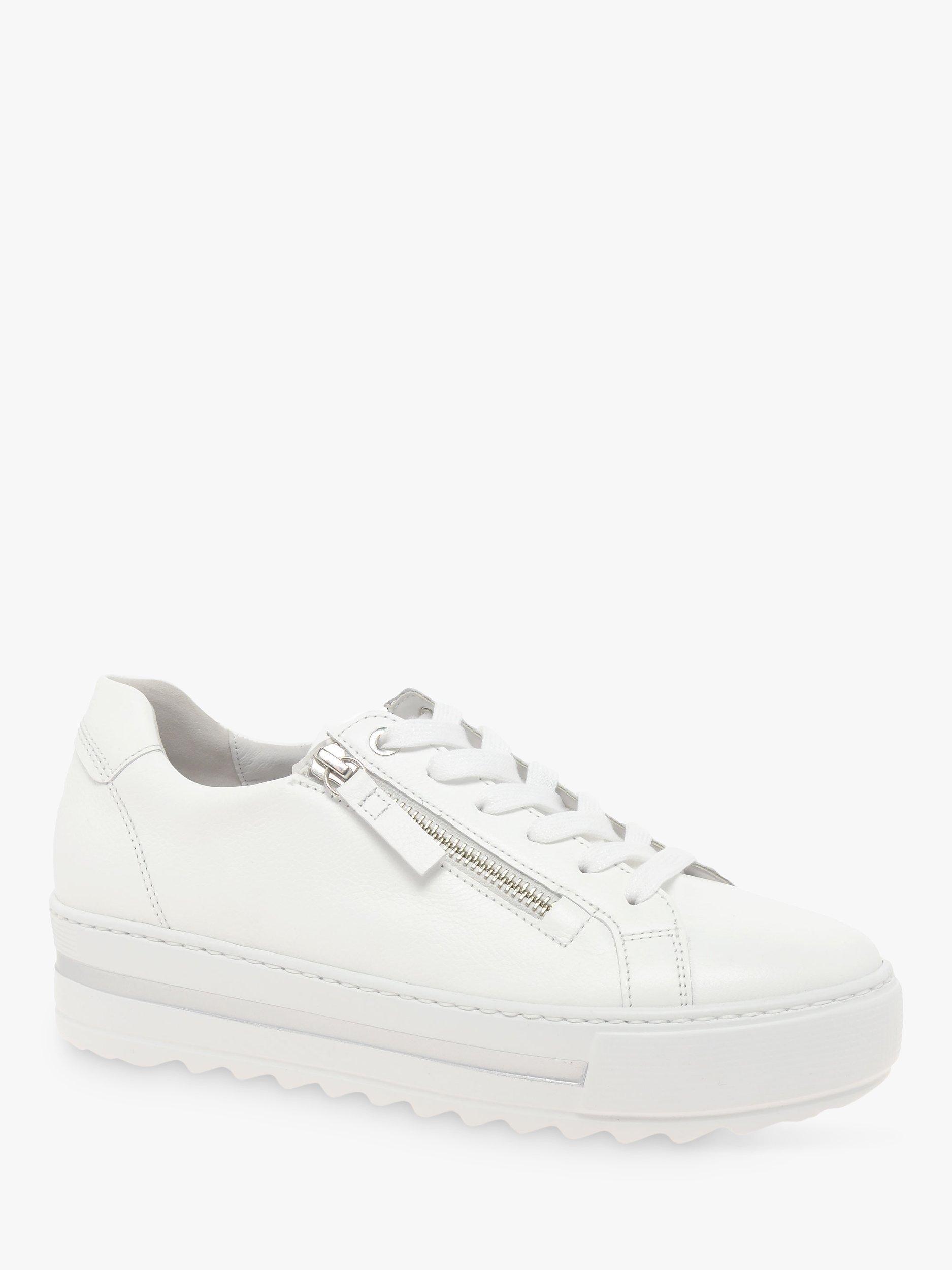 Product image 2 of 5, which shows Gabor Heather Wide Fit Leather Flatform Trainers, White, 3