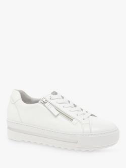 Gabor Heather Wide Fit Leather Flatform Trainers, White - view 2, White