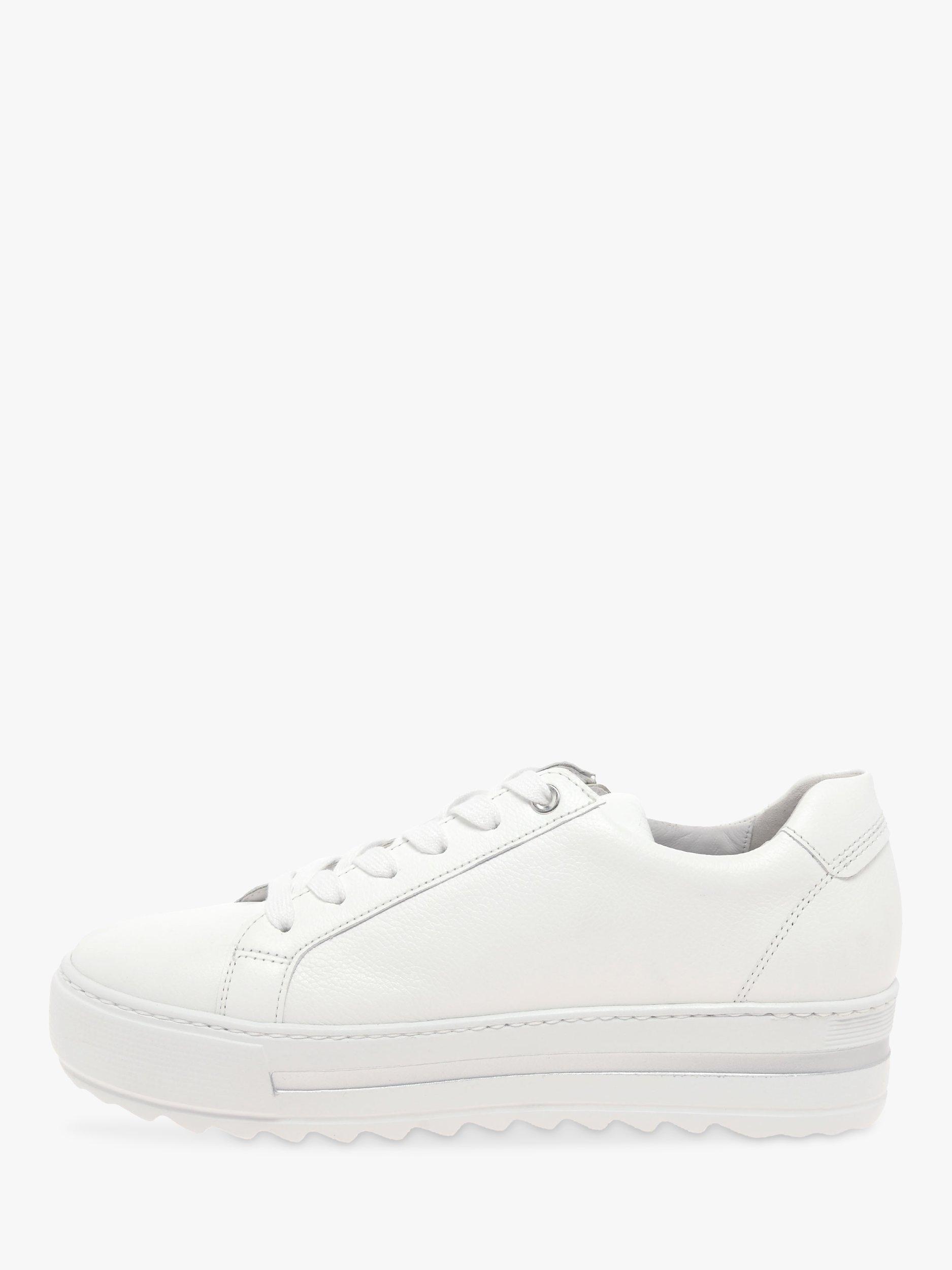 Gabor Heather Wide Fit Leather Flatform Trainers, White, 3