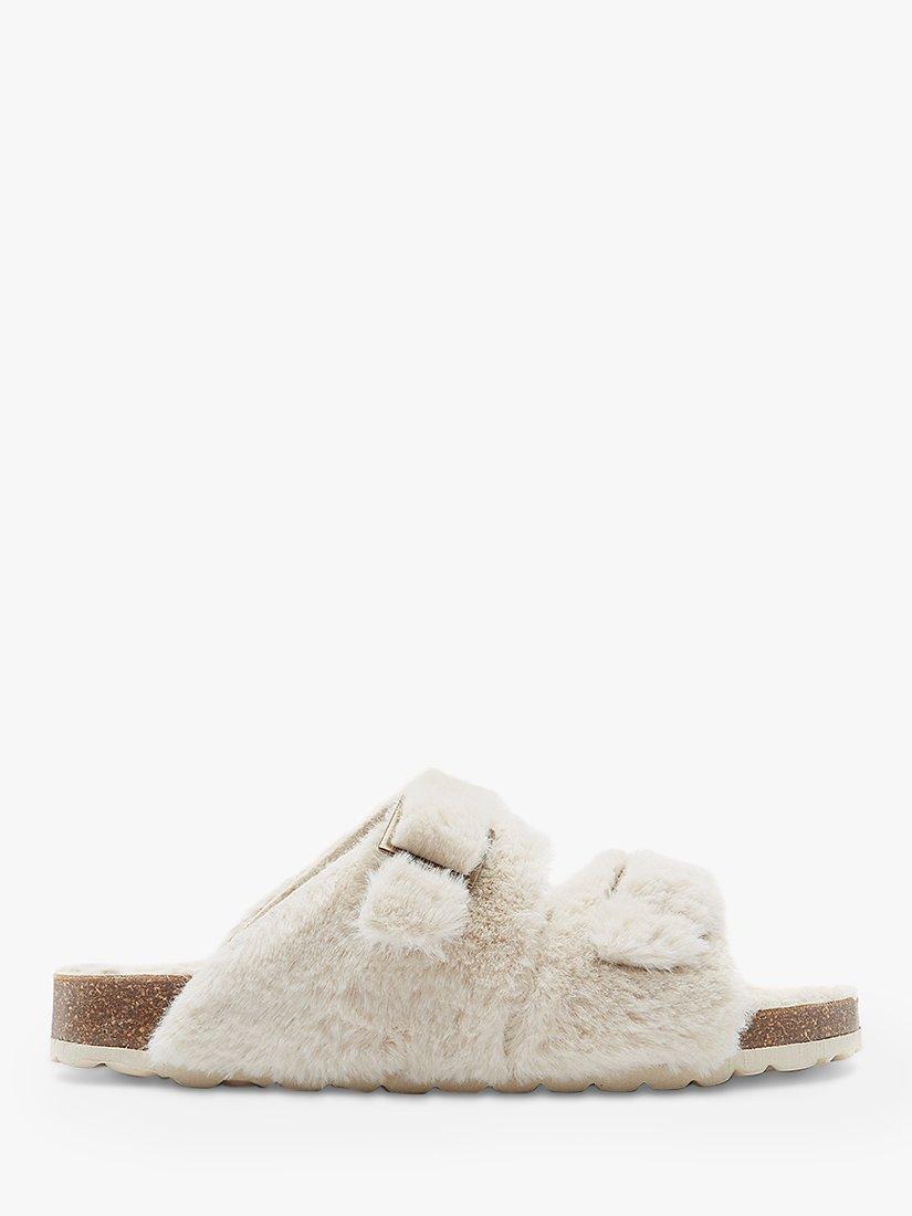 Mint Velvet Faux Fur Slippers Natural