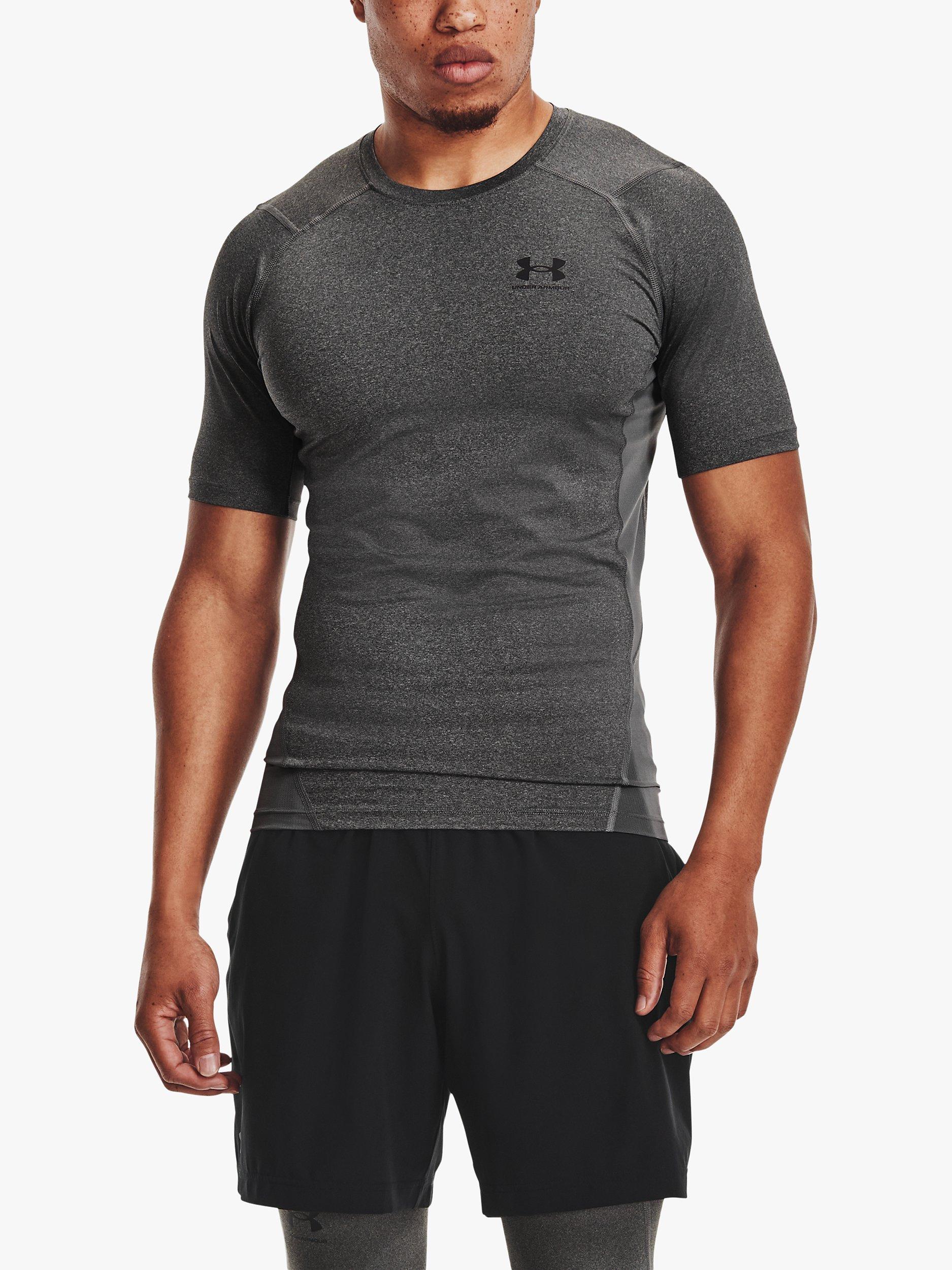 Product image 1 of 5, which shows Under Armour HeatGear Armour Short Sleeve Training Top, Carbon Heather, M