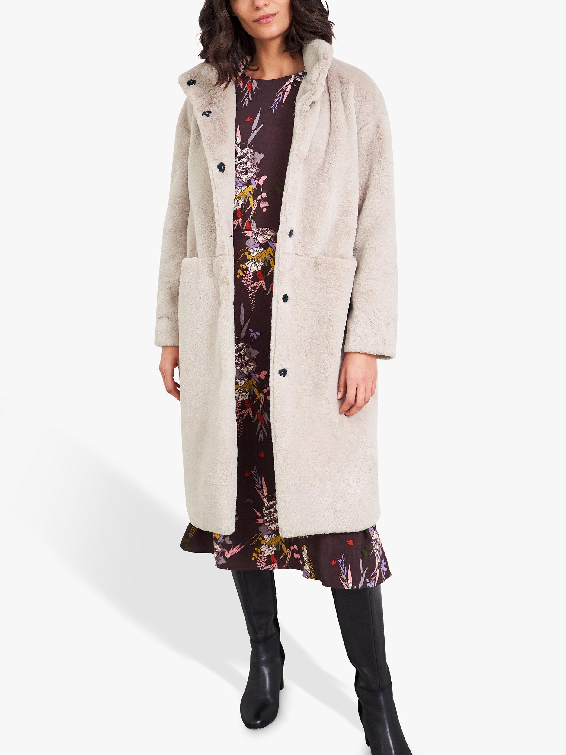 White Stuff Moonbeam Faux Fur Coat, Light Beige
