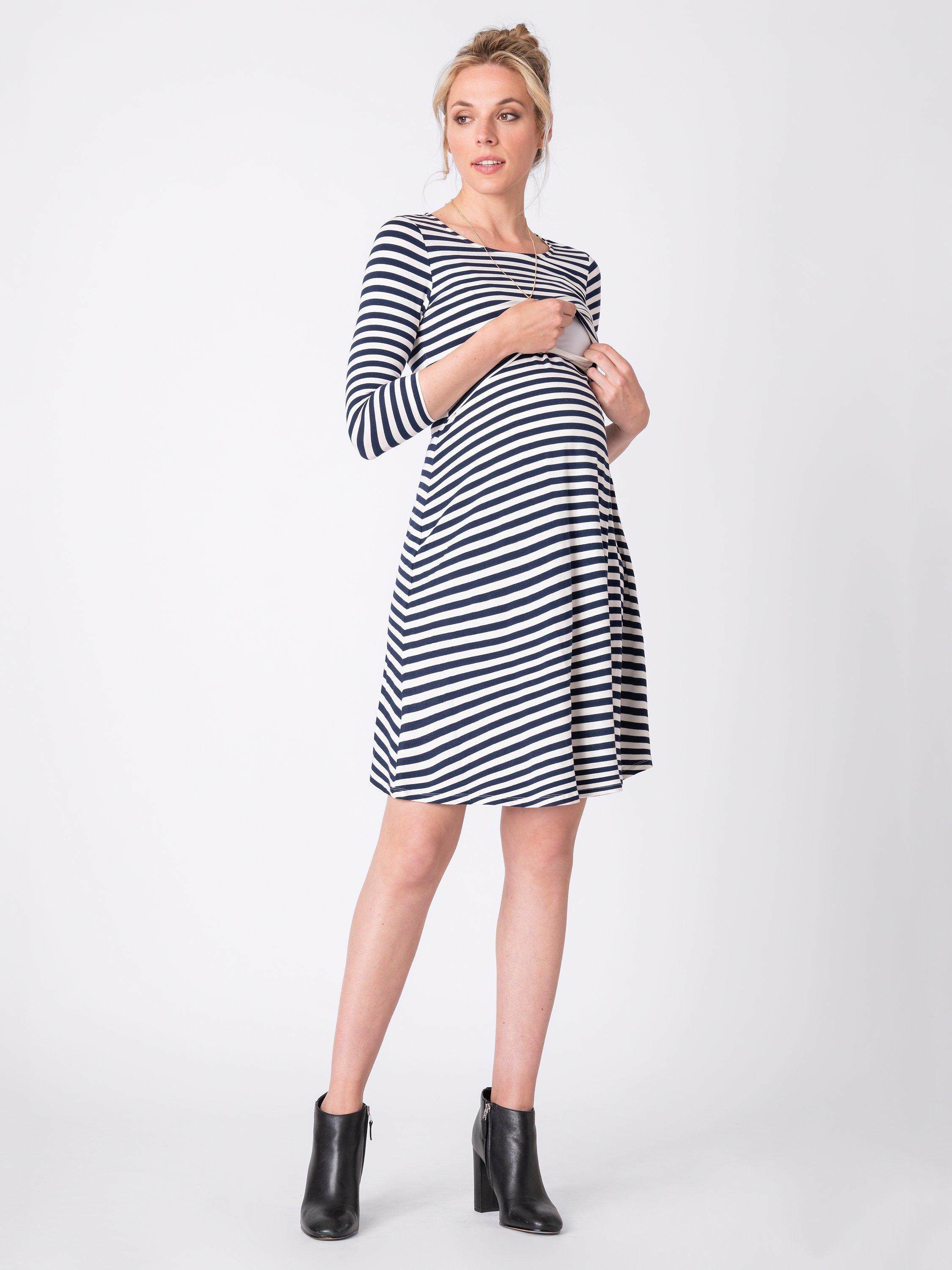 Product image 2 of 4, which shows Seraphine Nadia Stripe Maternity & Nursing Dress, Navy/White, 6