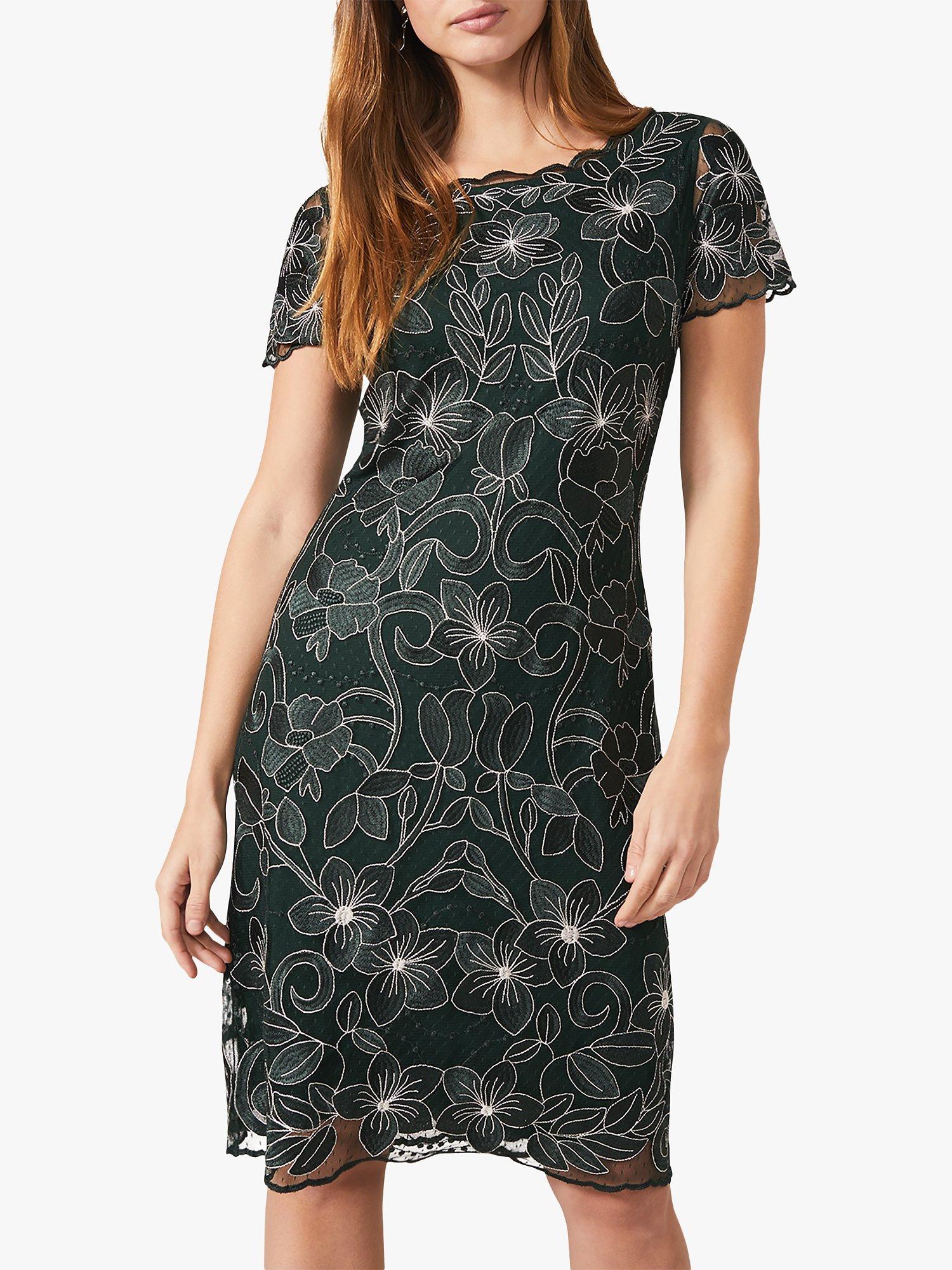 Phase Eight Nessa Embroidered Dress, Pine/Pearl