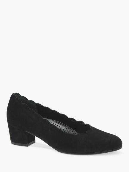 Gabor Gigi Wide Fit Suede Scallop Edge Block Heel Court Shoes, Black - view 2, Black