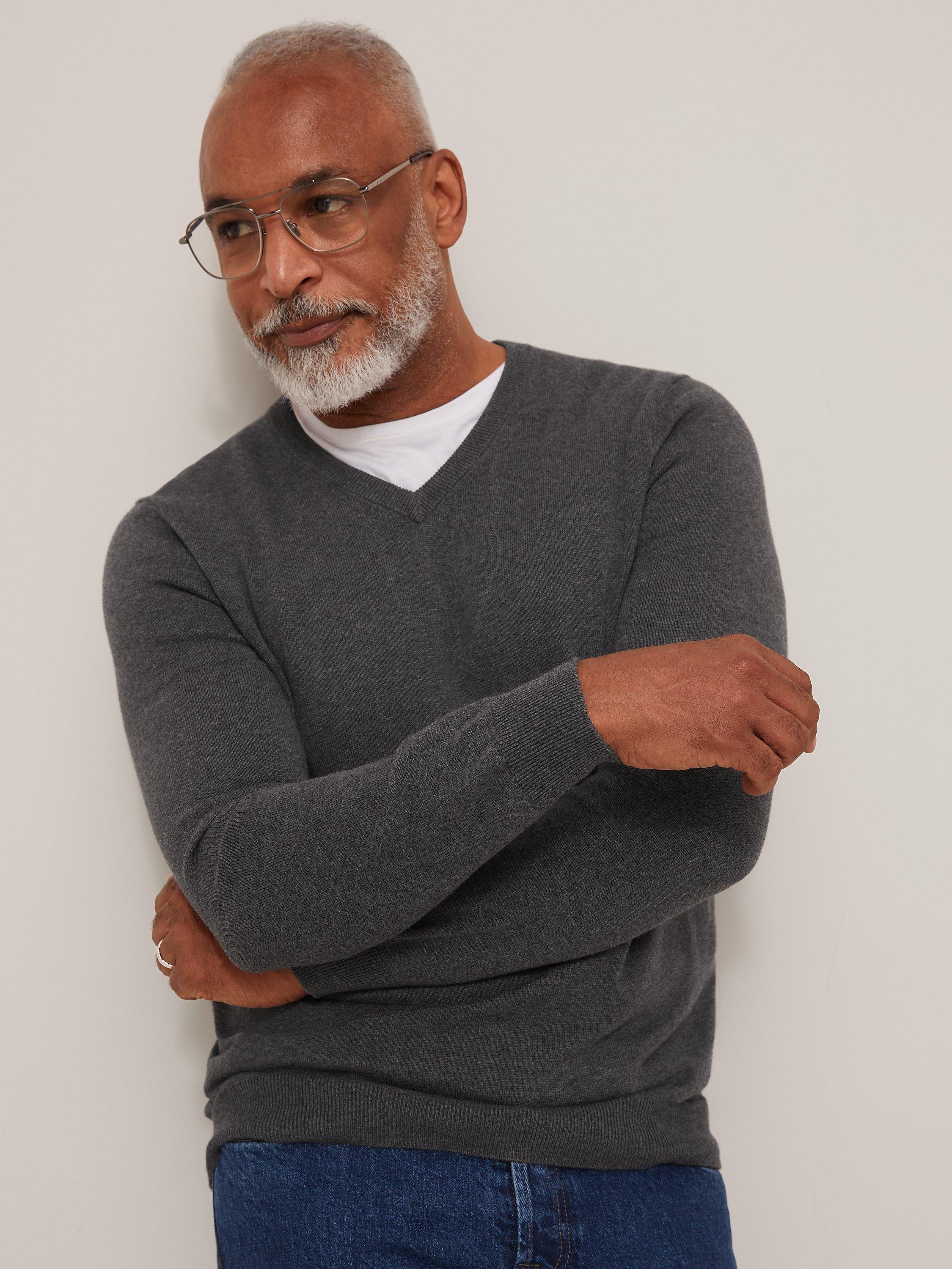 John Lewis Cotton V Neck Jumper Charcoal