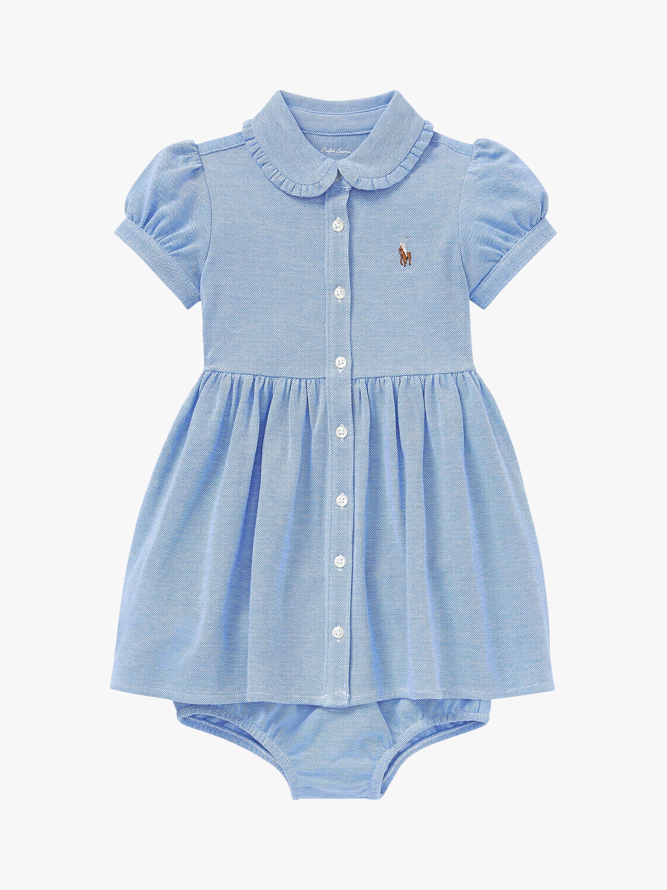 Polo Ralph Lauren Baby Oxford Short Sleeve Dress and Knickers Set Harbour Island Blue