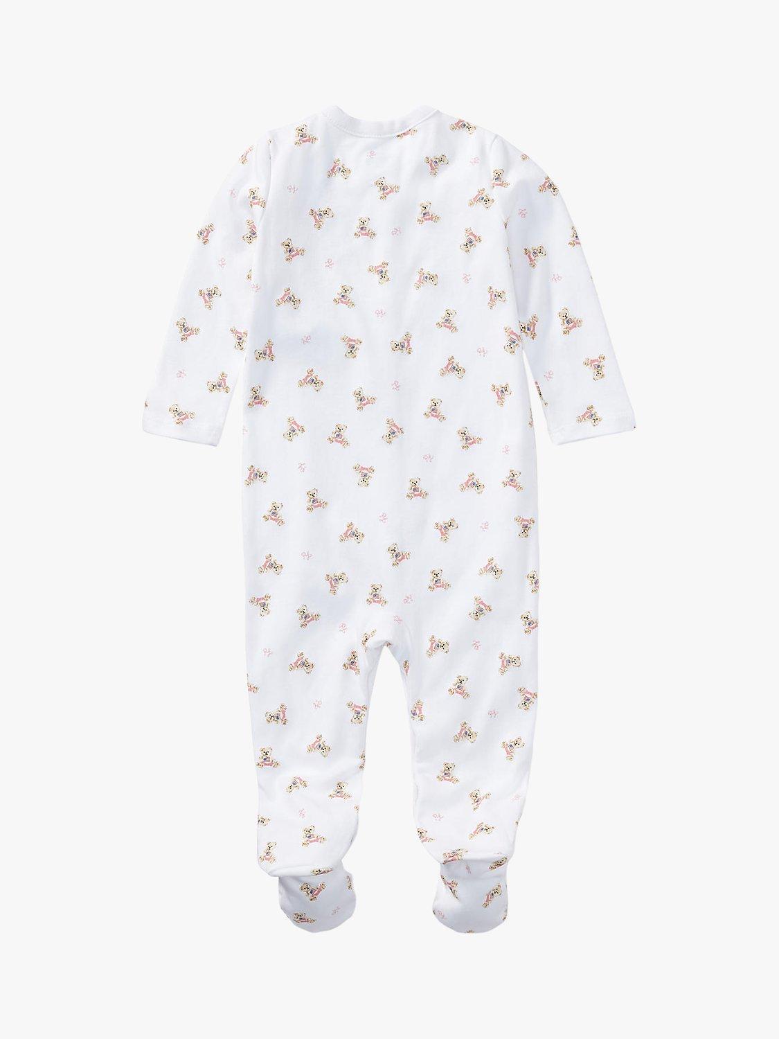Product image 2 of 2, which shows Ralph Lauren Baby Polo Bear Print Sleepsuit, White/Red, 3 months