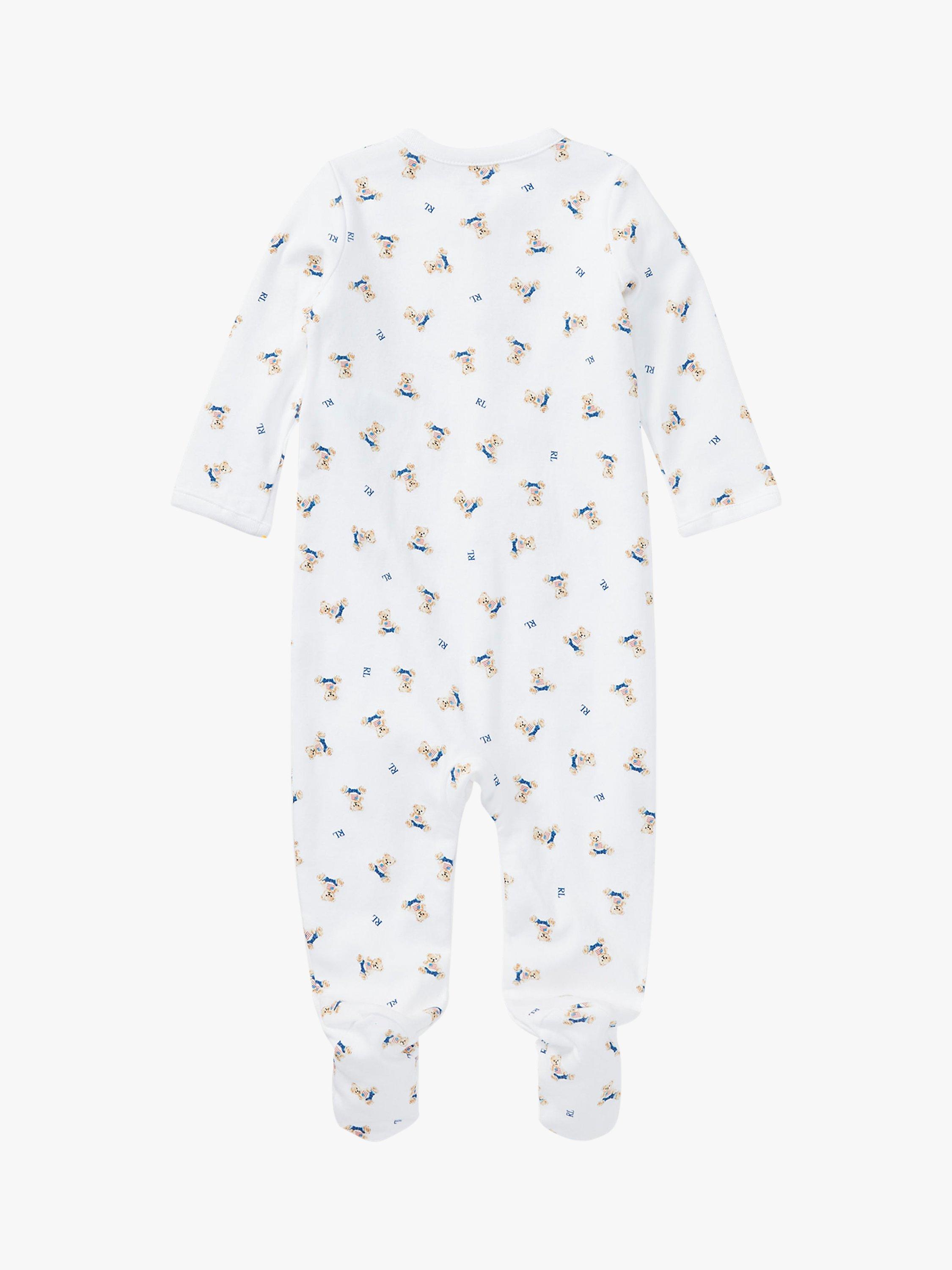 Ralph Lauren Baby Polo Bear Print Sleepsuit, White/Blue, Newborn