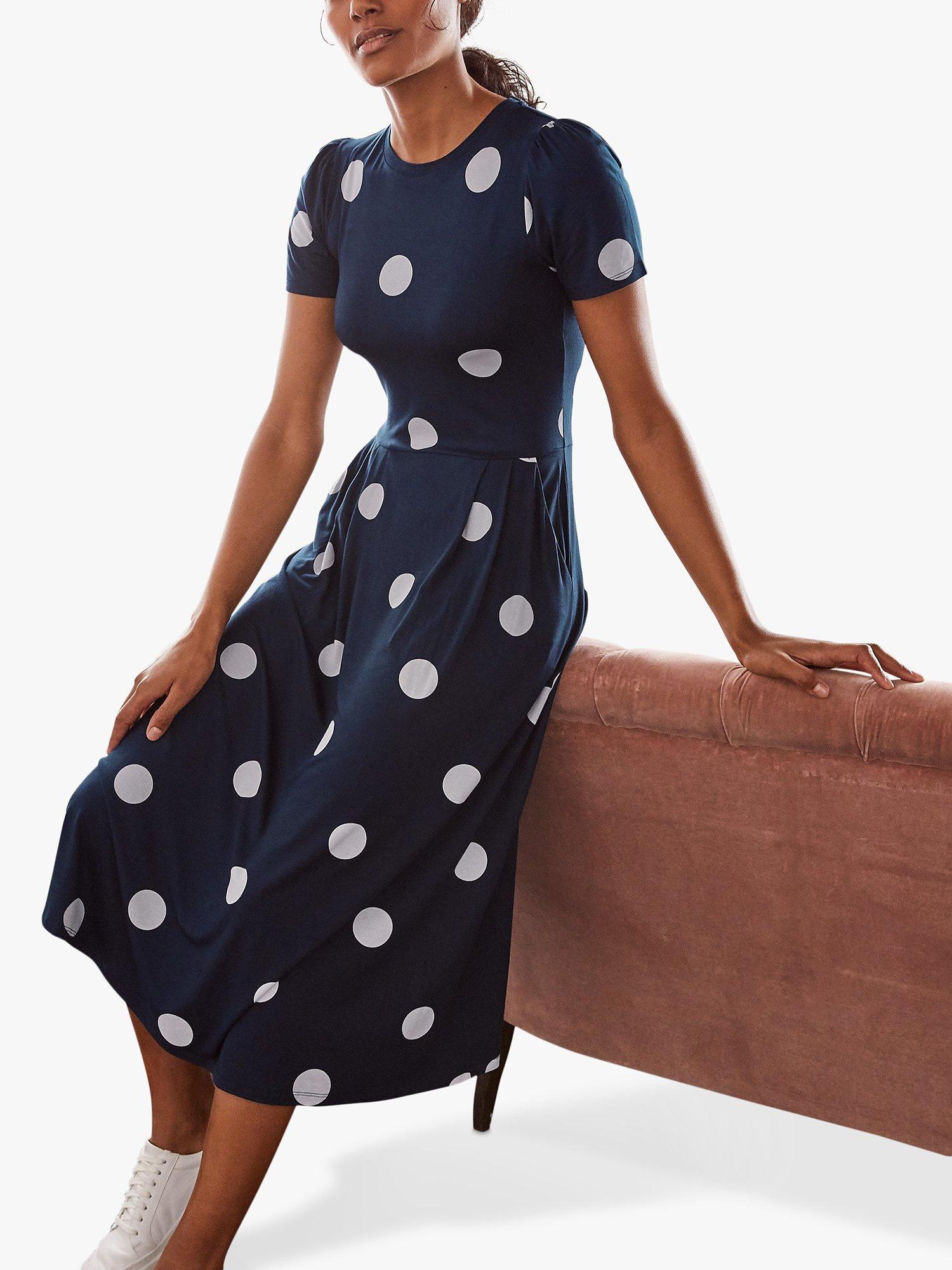 Boden Lucinda Polka Dot T-Shirt Midi Dress, Navy