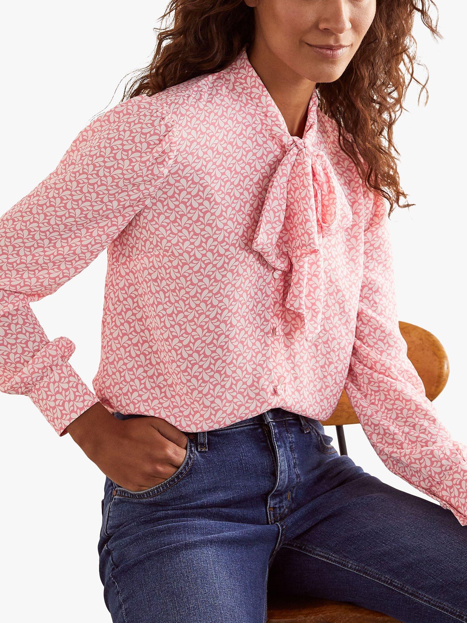 Boden Dora Floral Tie Neck Top, Azalea