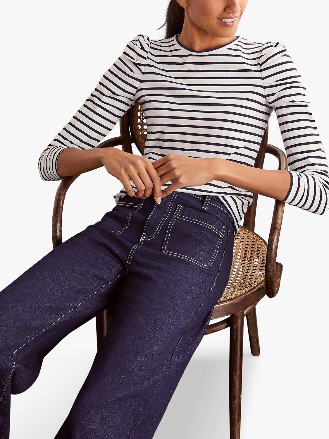 Boden Imogen Breton Stripe Puff Shoulder Top