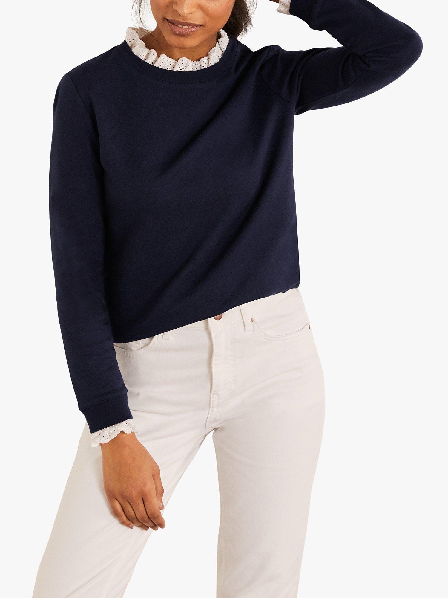 Boden Holly Lace Collar Cuff Sweatshirt, Navy