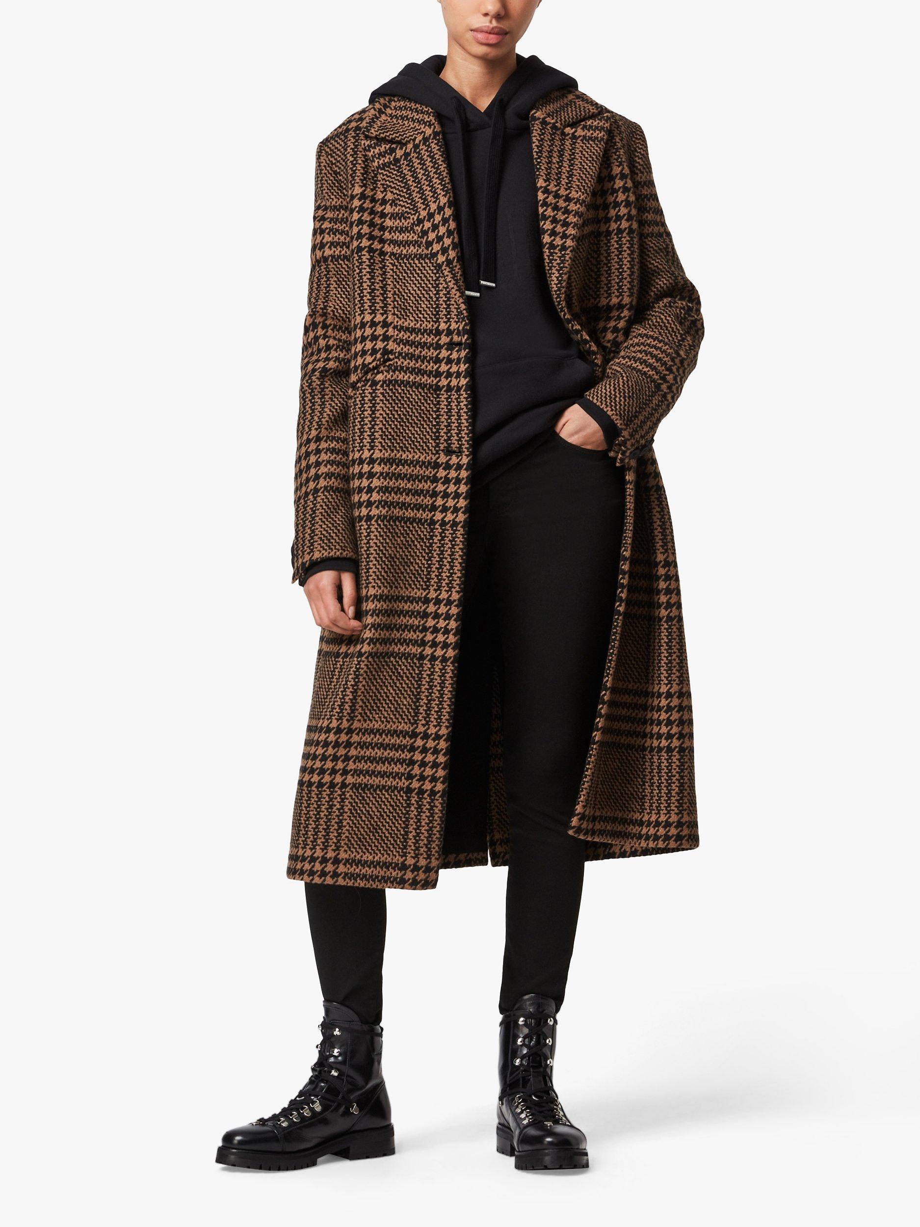 Long check coat womens best sale