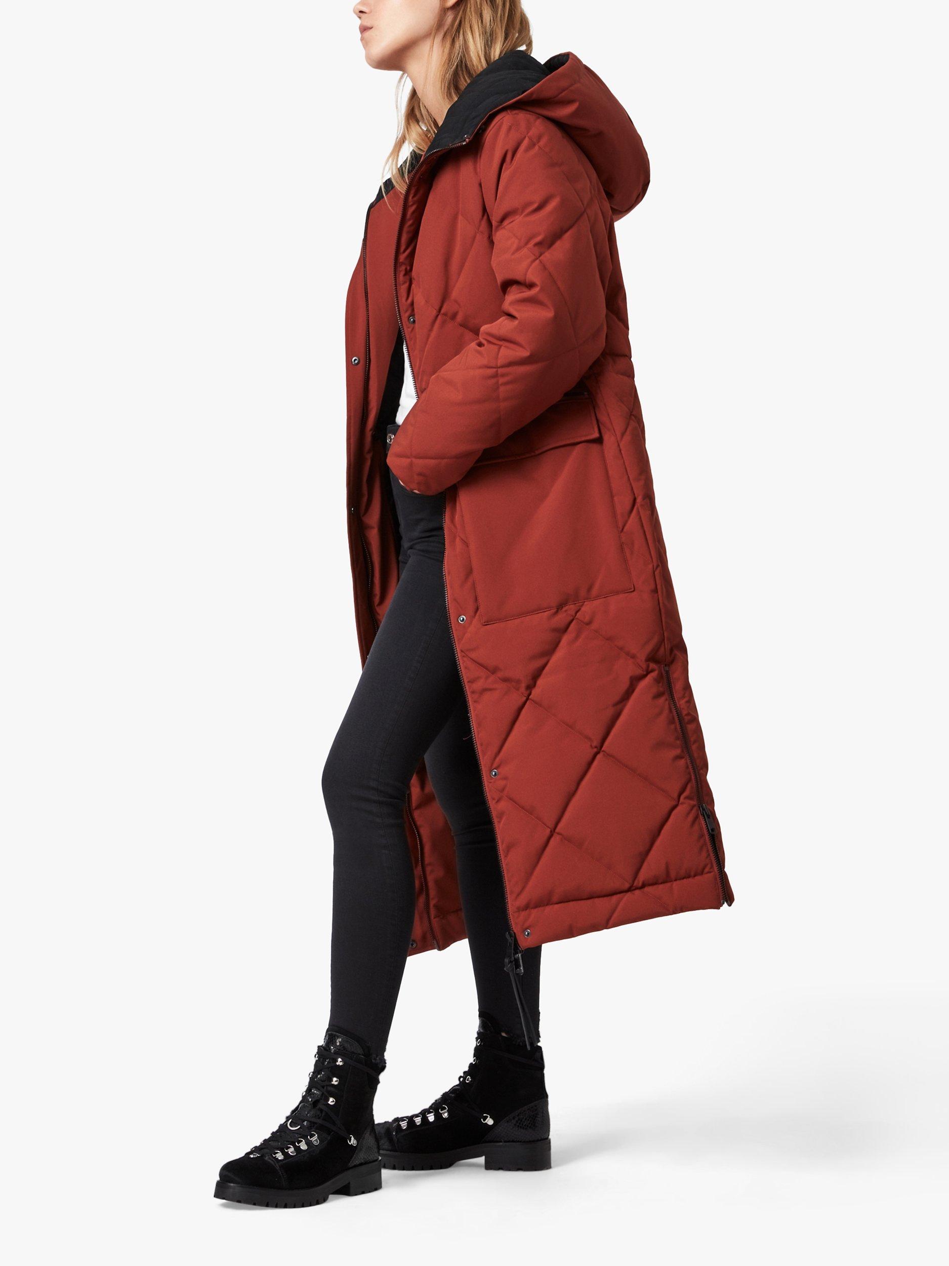 AllSaints Lucie Long Puffer Coat, Cinnamon Brown