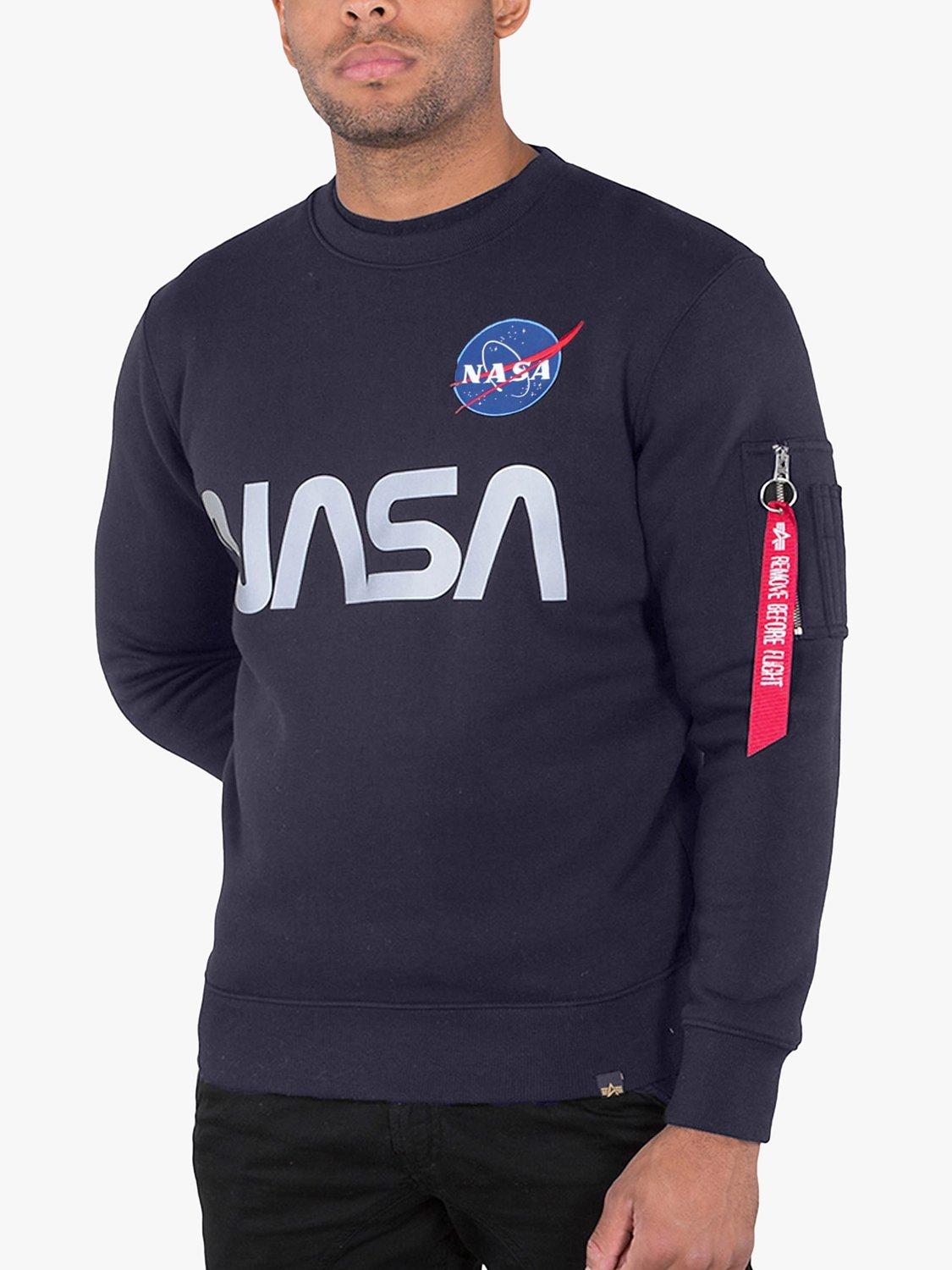 Product image 1 of 7, which shows Alpha Industries X NASA Logo Crew Neck Sweatshirt, 07 Rep Blue, XXL
