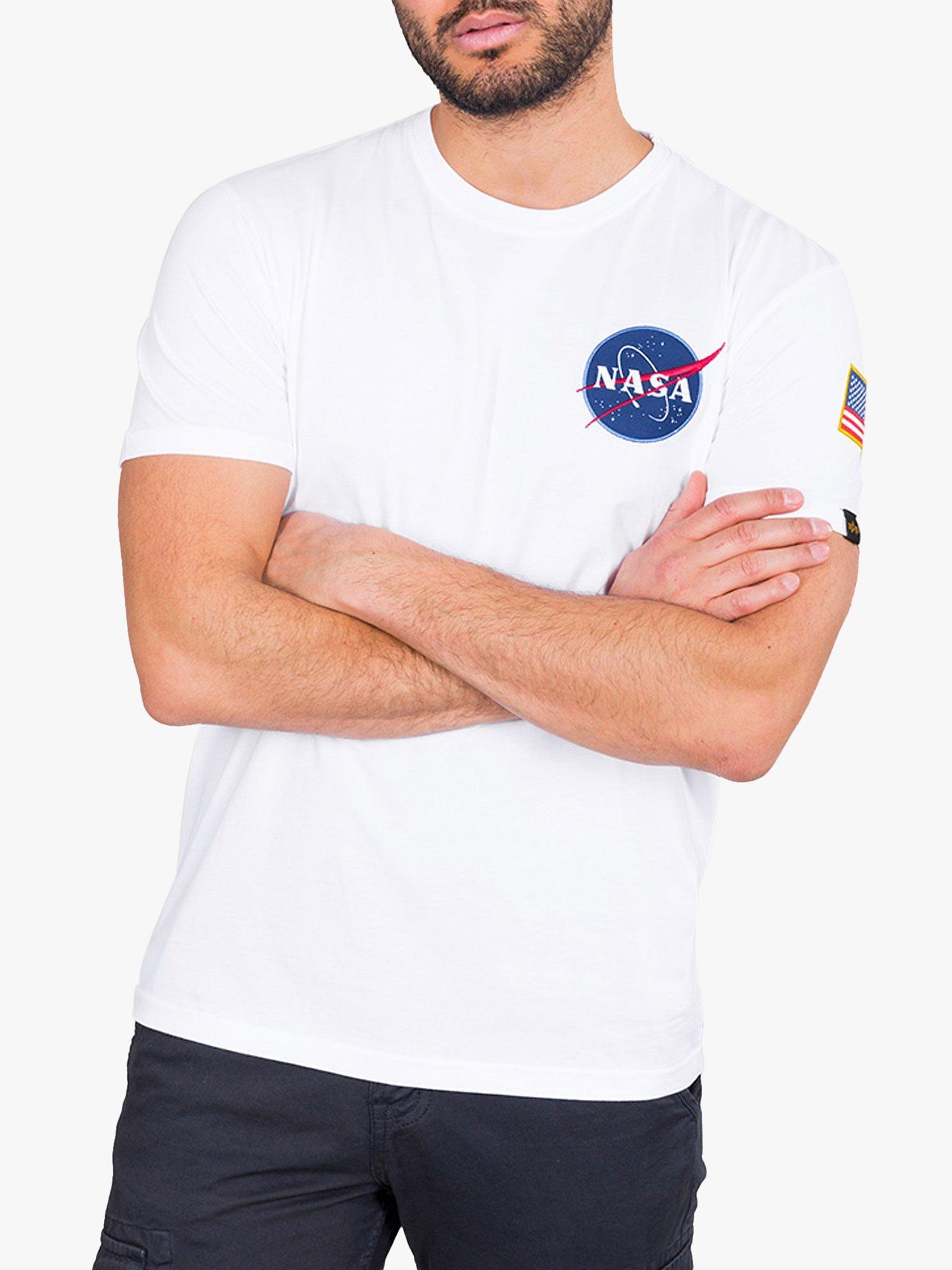 Product image 1 of 5, which shows Alpha Industries X NASA Space Shuttle Logo Crew Neck T-Shirt, 09 White, S
