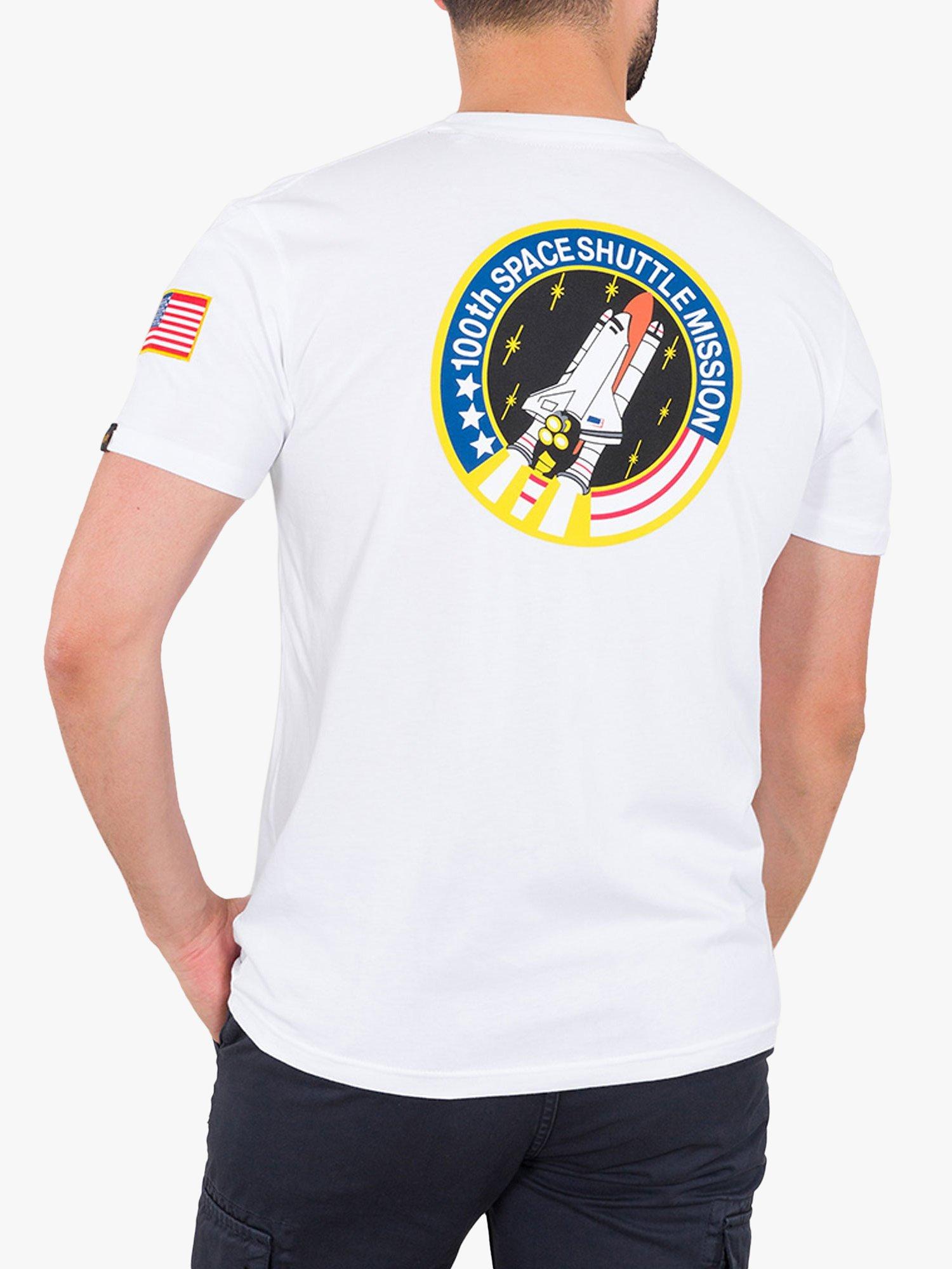 Product image 2 of 5, which shows Alpha Industries X NASA Space Shuttle Logo Crew Neck T-Shirt, 09 White, S