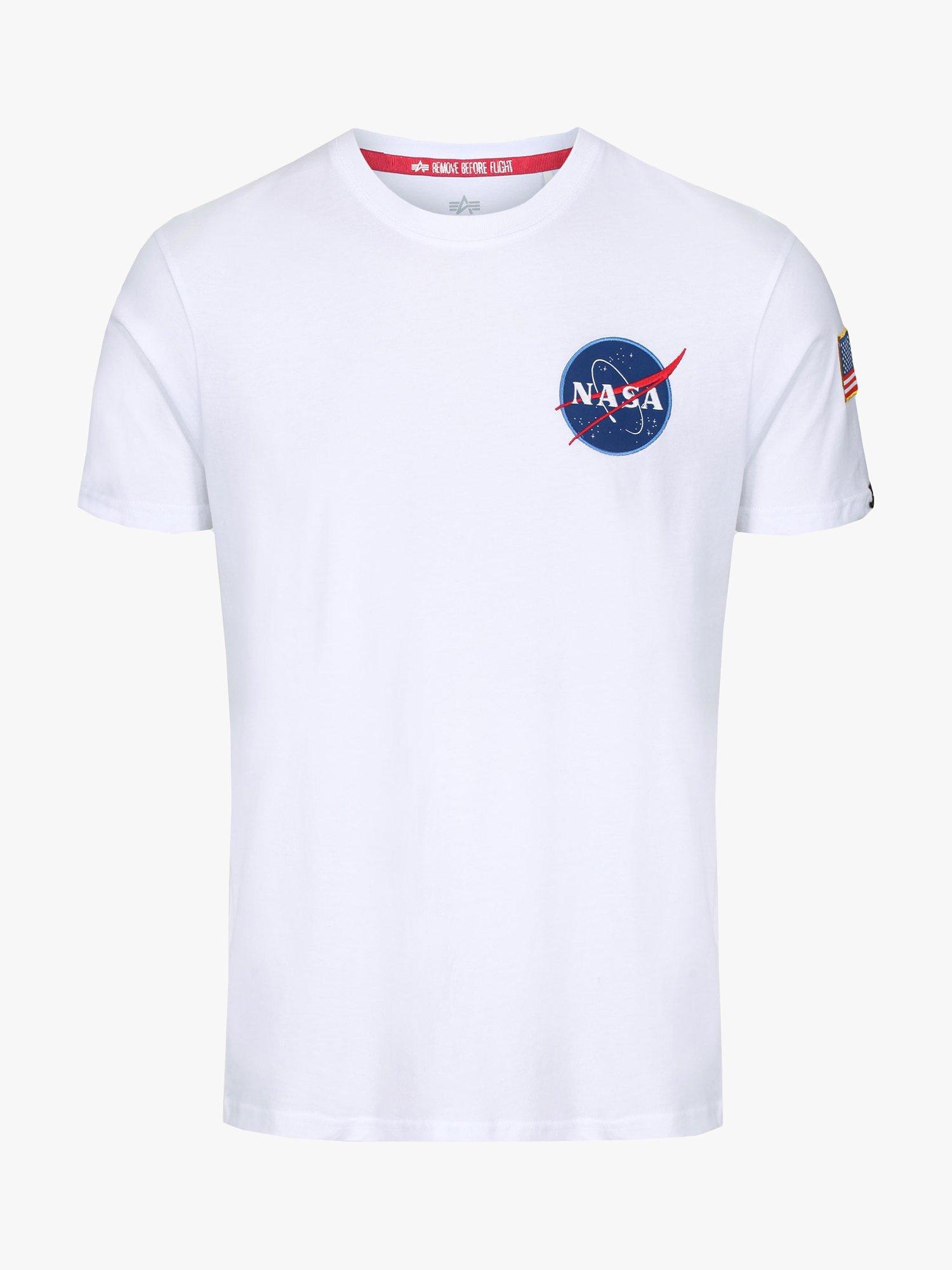 Product image 4 of 5, which shows Alpha Industries X NASA Space Shuttle Logo Crew Neck T-Shirt, 09 White, S