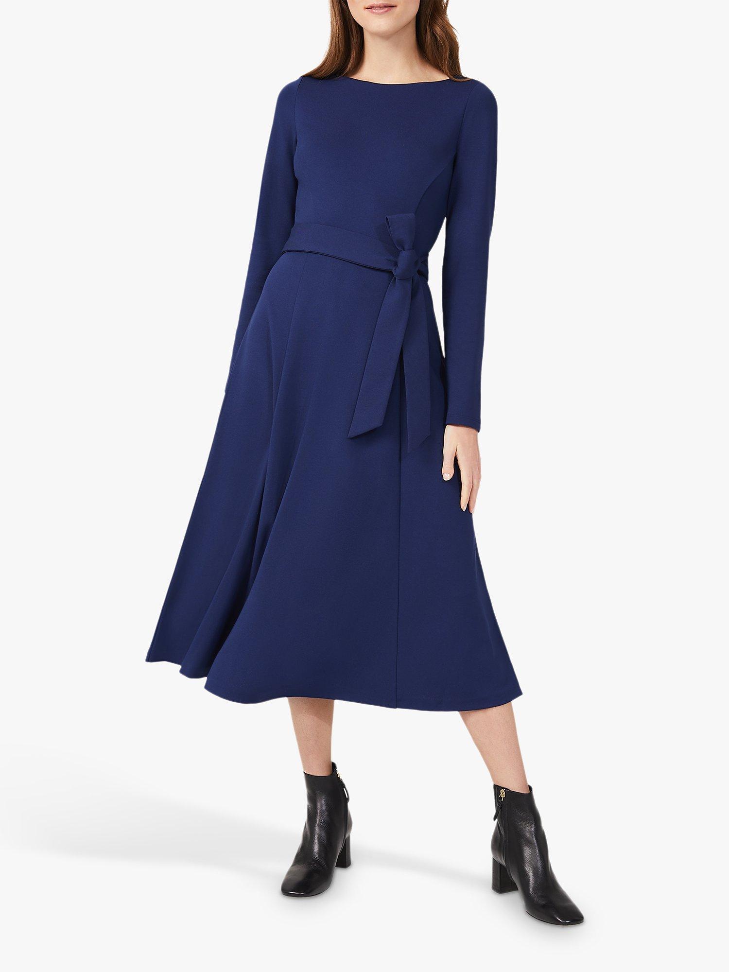 Hobbs Lena Tie Belt Dress, Ink Blue