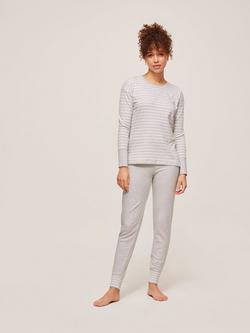 John Lewis Edie Striped Cotton Pyjama Set, Light Grey, Light Grey