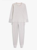 John Lewis Edie Striped Cotton Pyjama Set, Light Grey