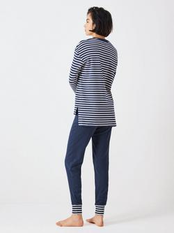John Lewis Edie Stripe Long Sleeve Pyjama Set, Navy/White - view 2, Navy/White