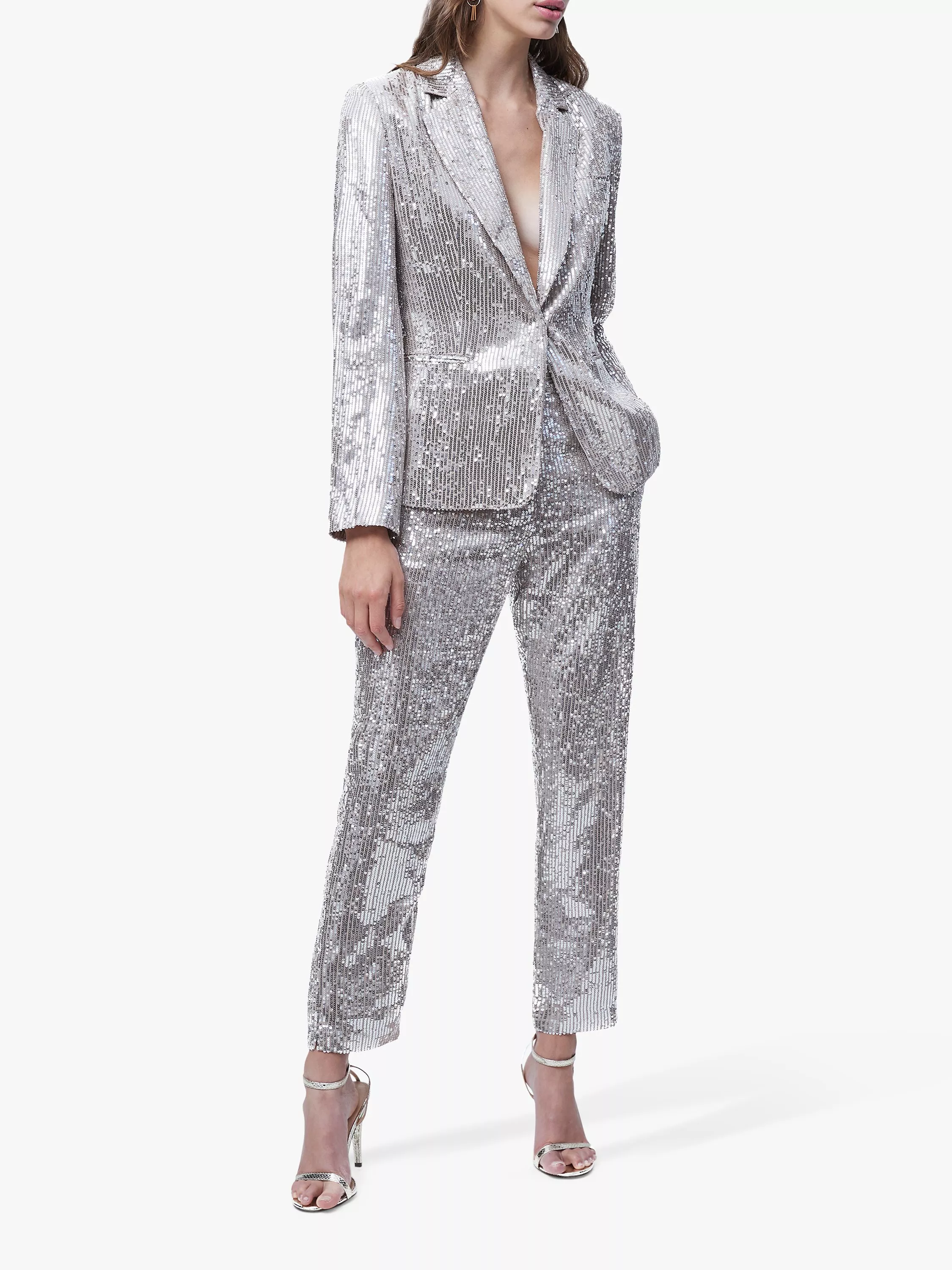 French Connection Alindava Sparkle Blazer Jacket SIlver