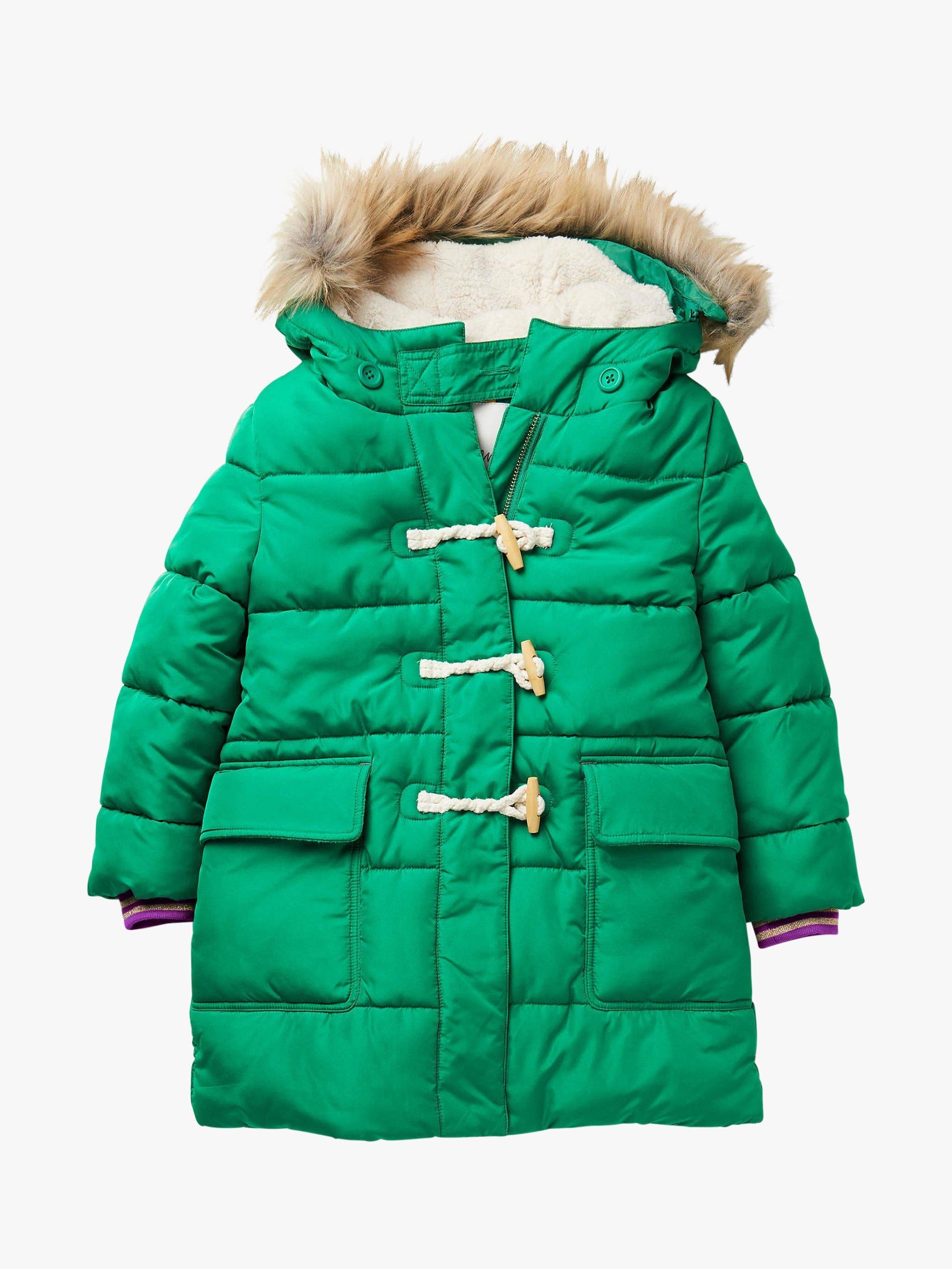 Mini Boden Kids' Cosy Padded Longline Coat, Highland Green