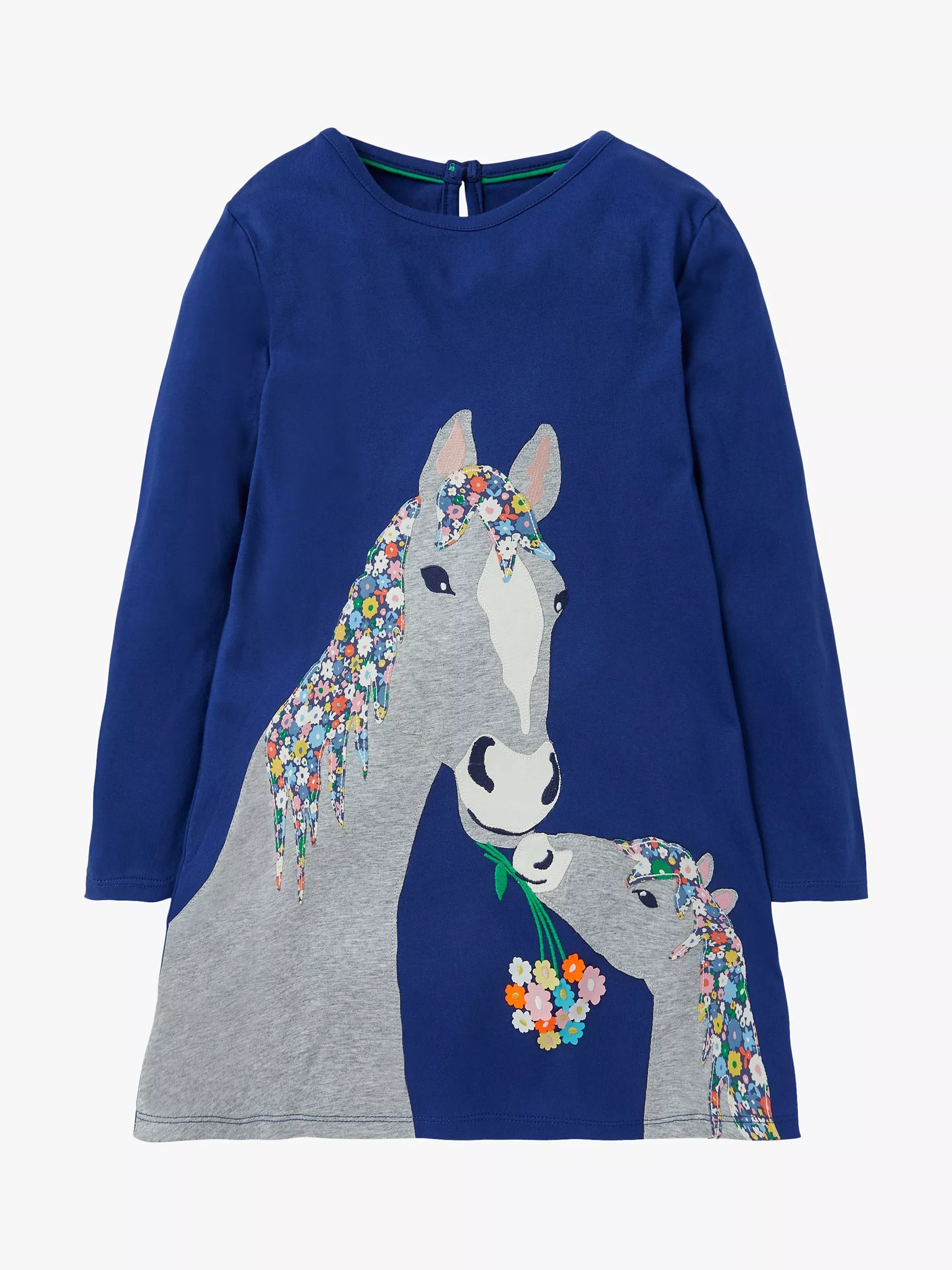 mini boden horse dress Mini Boden Girls' Big Horse Applique Dress, Starboard Blue