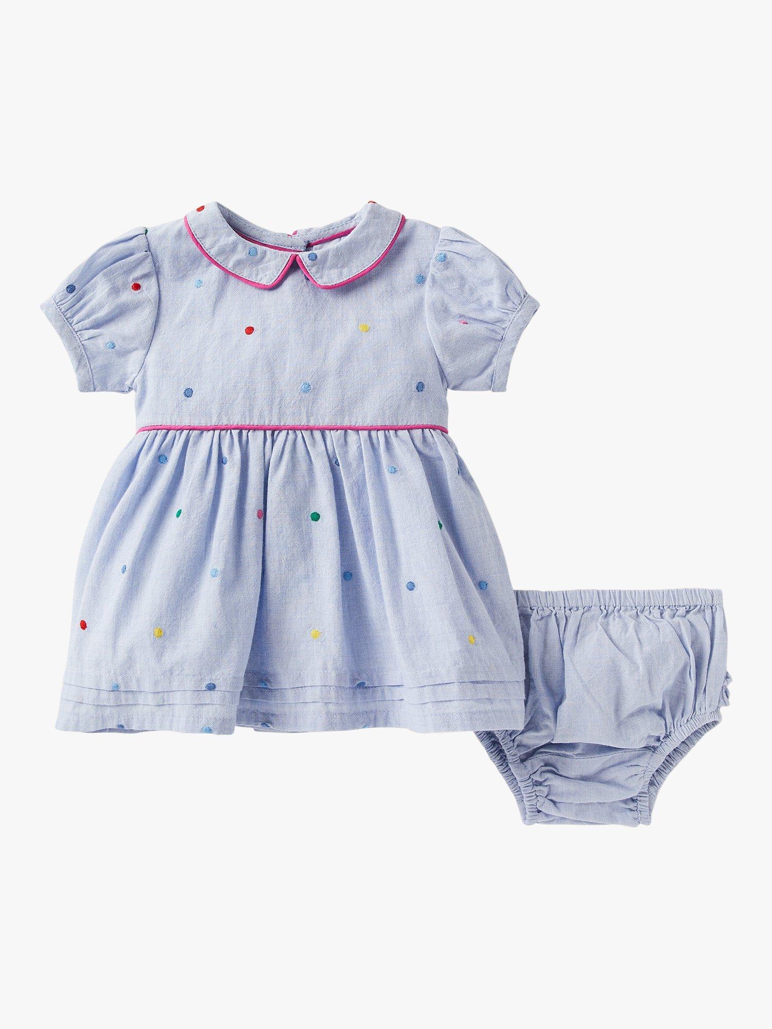 Mini Boden Baby Embroidered Spot Dress, Blue/Multi