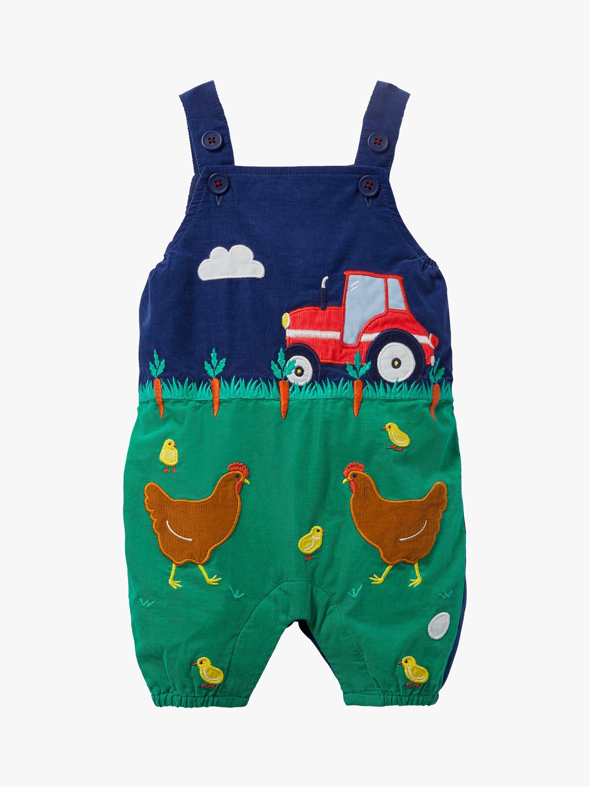 Mini Boden Baby Farm Scene Cord Dungarees, Starboard Blue