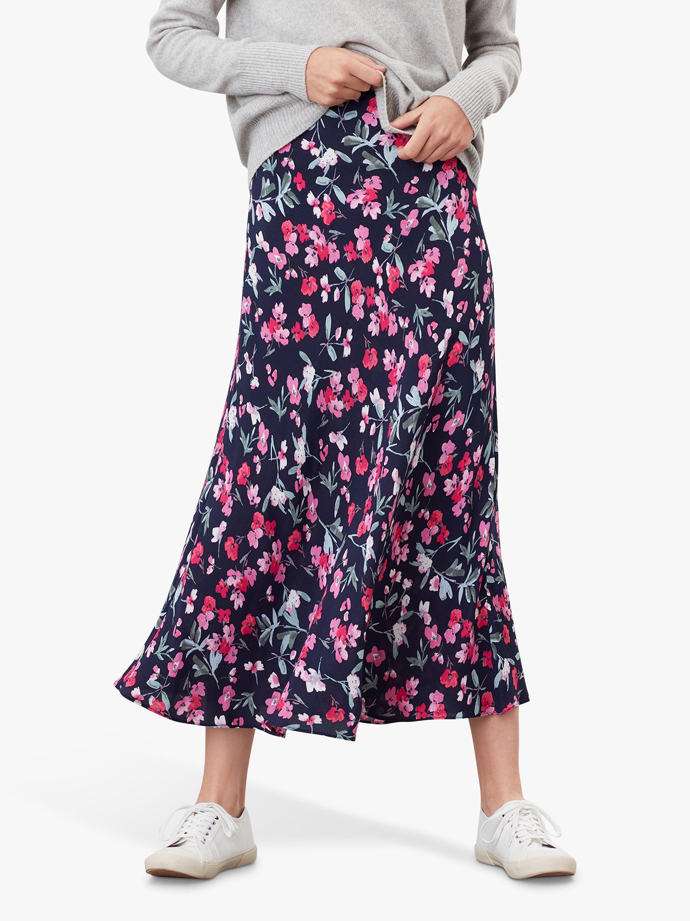 Joules Coletta Bias Cut Skirt Navy Floral