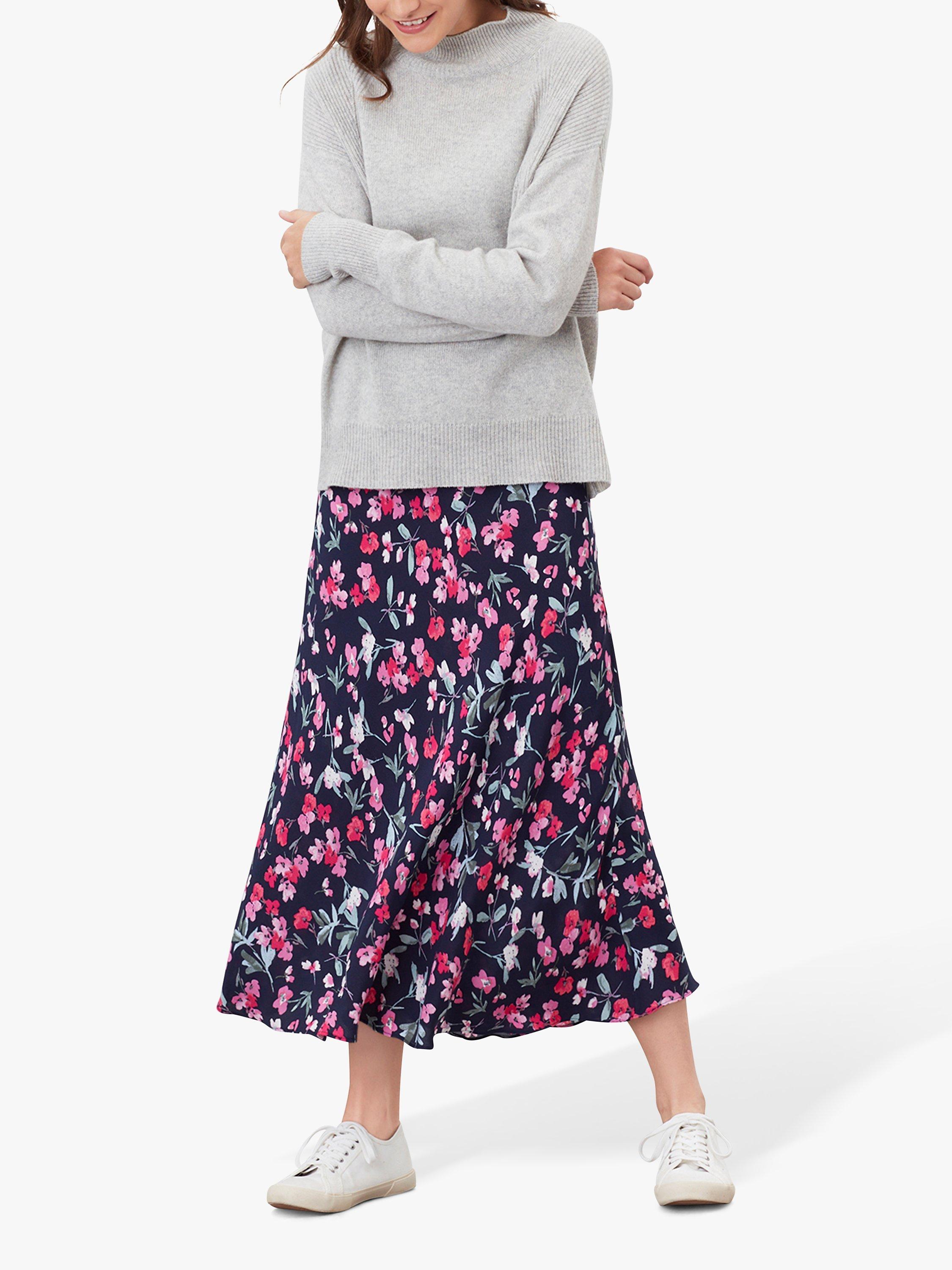 Joules Coletta Bias Cut Skirt Navy Floral