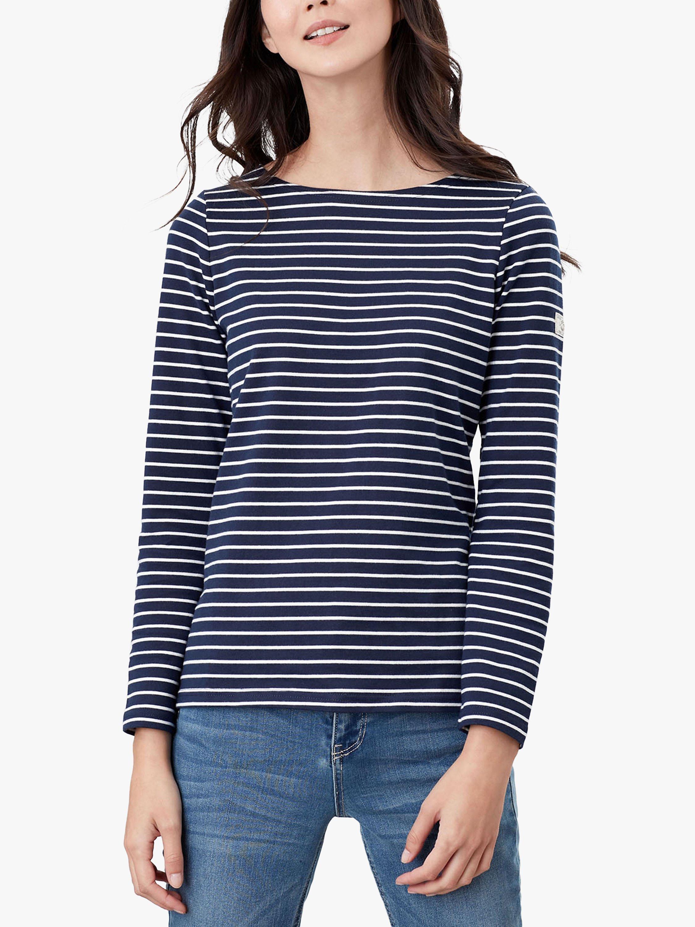 Joules Harbour Stripe Jersey Top, Navy/Cream