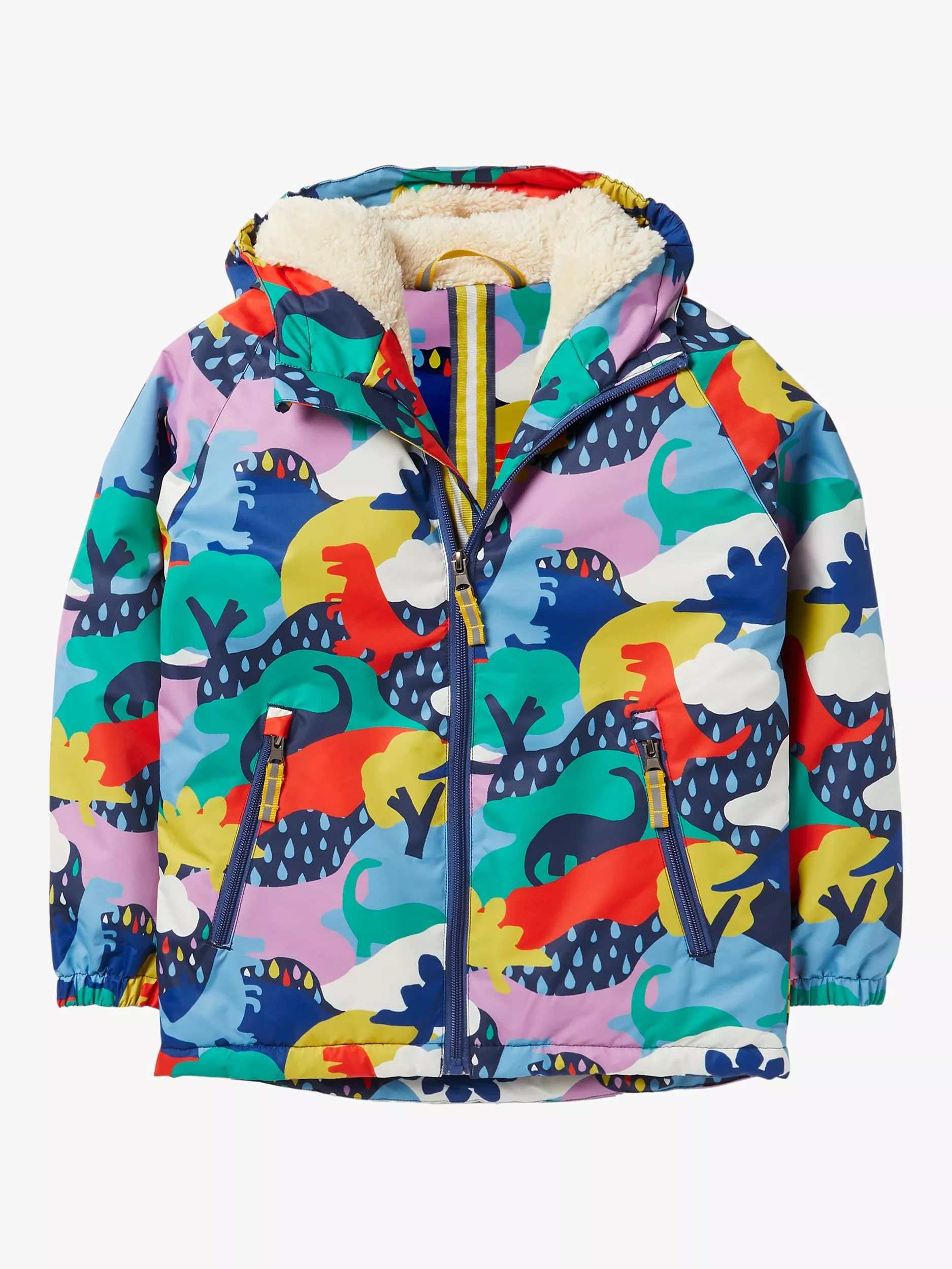 Mini Boden Kids Cosy Sherpa Lined Dinosaur Print Anorak Rainbow