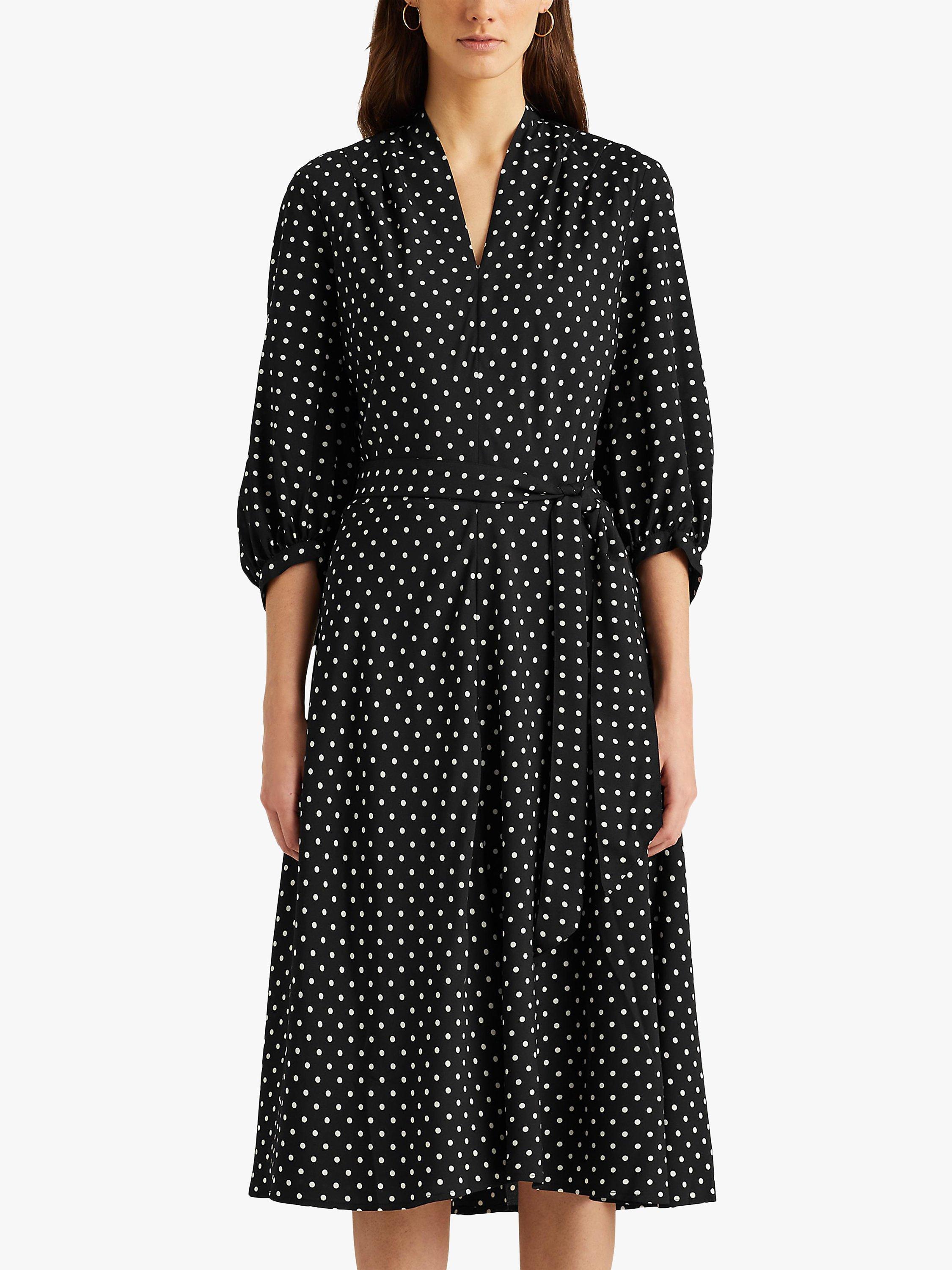 Lauren Ralph Lauren Bijourna Polka Dot Midi Dress Black Multi