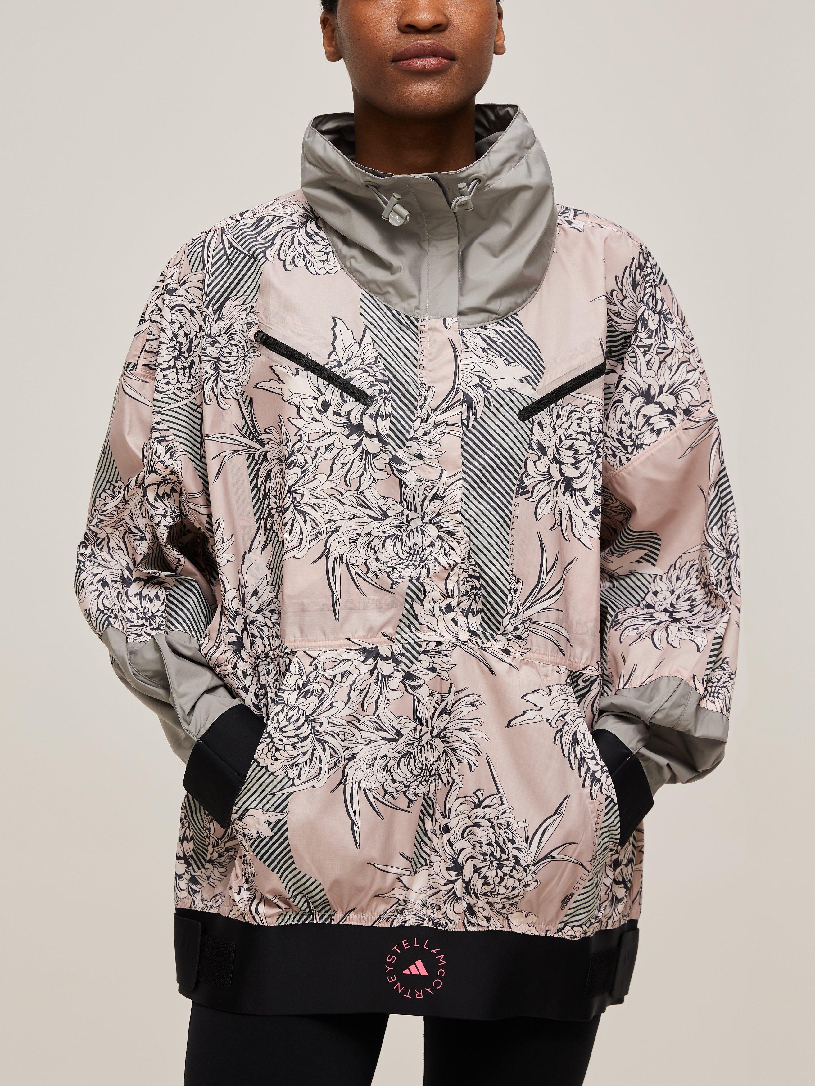 adidas by Stella McCartney Future Playground Half Zip Floral Printed Jacket Pink Tint Talc Pearl Rose Black