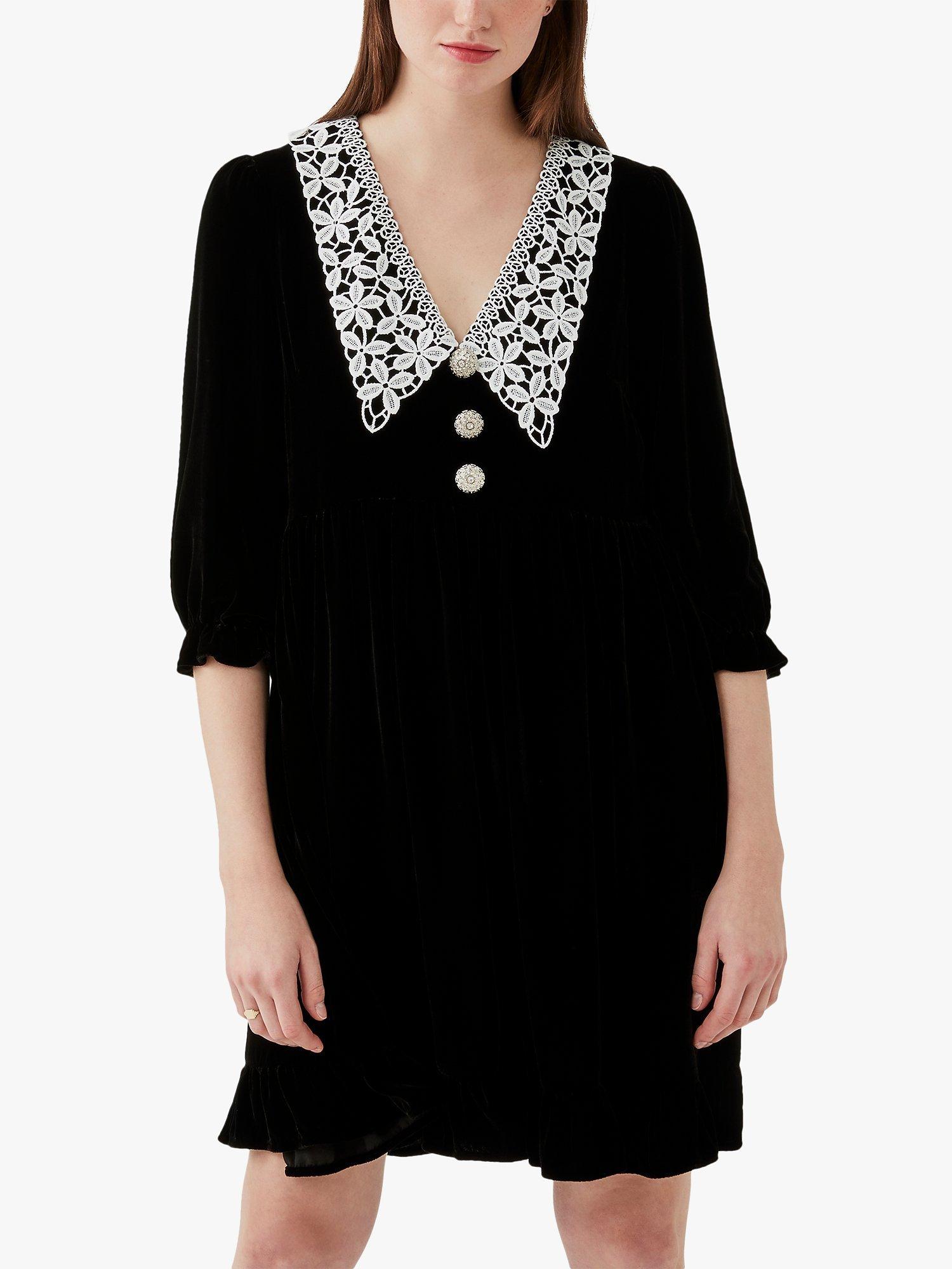 Ghost Beau Silk Velvet Collar Detail Dress, Black
