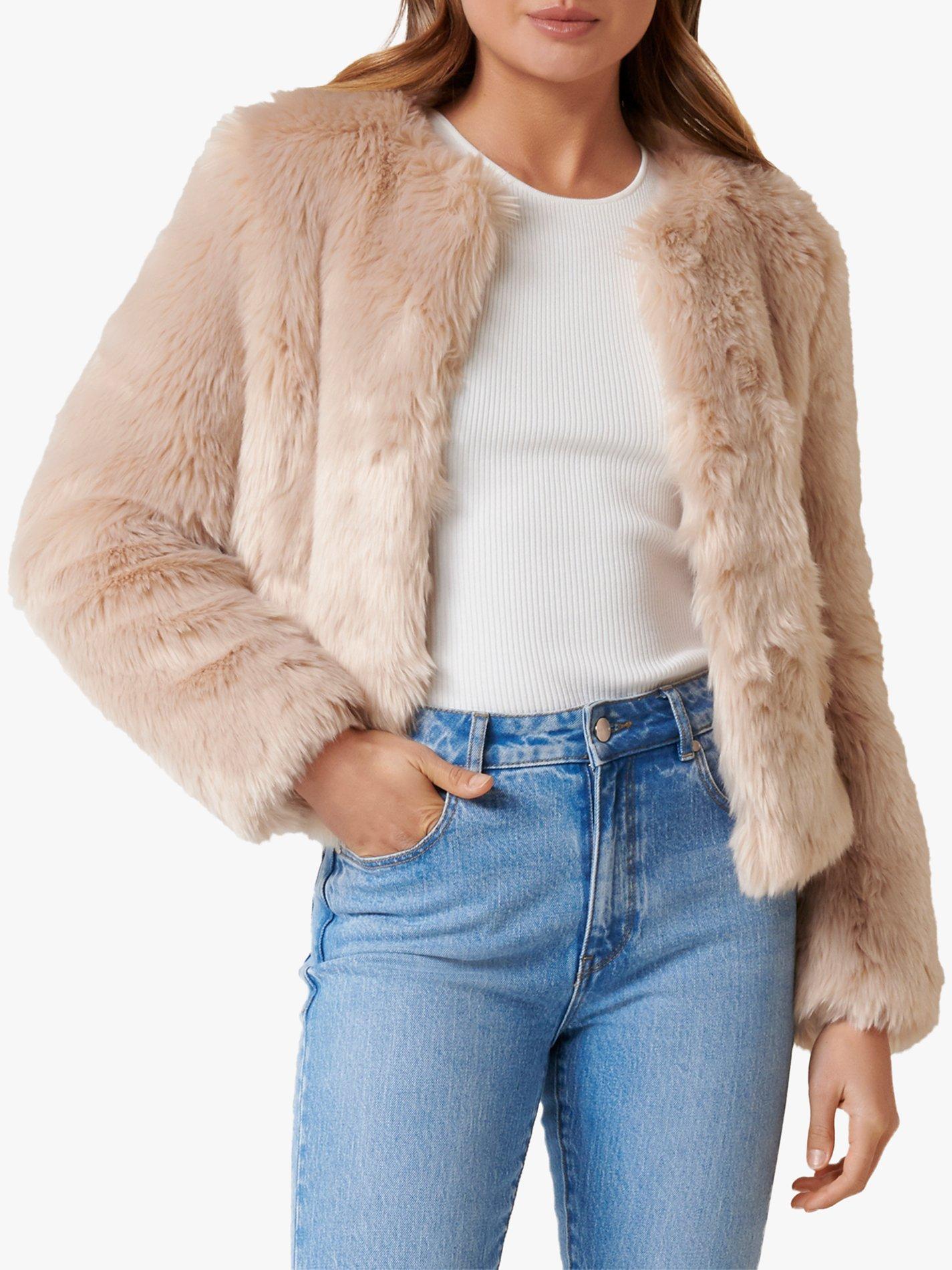 Forever New Angel Faux Fur Coat, Nude