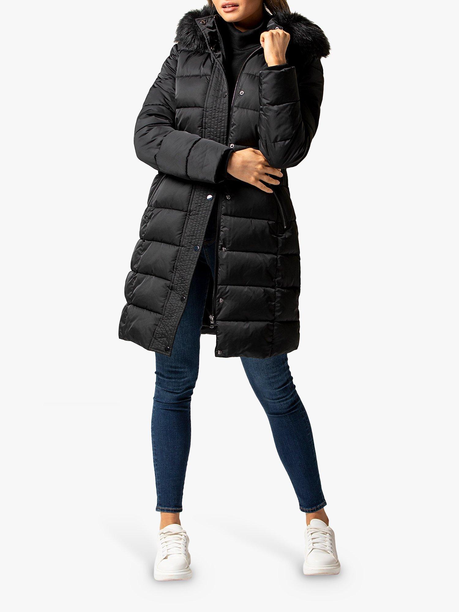 Forever New Darren Faux Fur Trim Hood Puffer Coat, Black