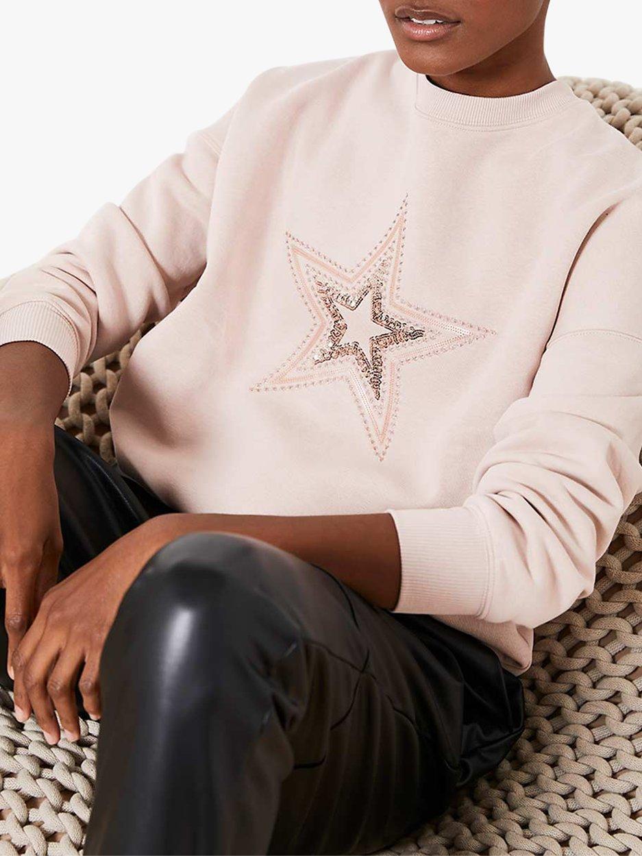 Mint Velvet Sequin Star Sweatshirt Light Pink