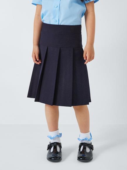 John Lewis Girls' Adjustable Waist Panel Pleated School Skirt, Navy
