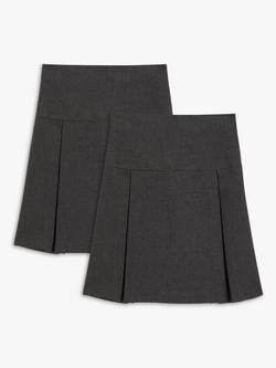 John Lewis Girls' Adjustable Waist School Skirt, Pack of 2, Grey