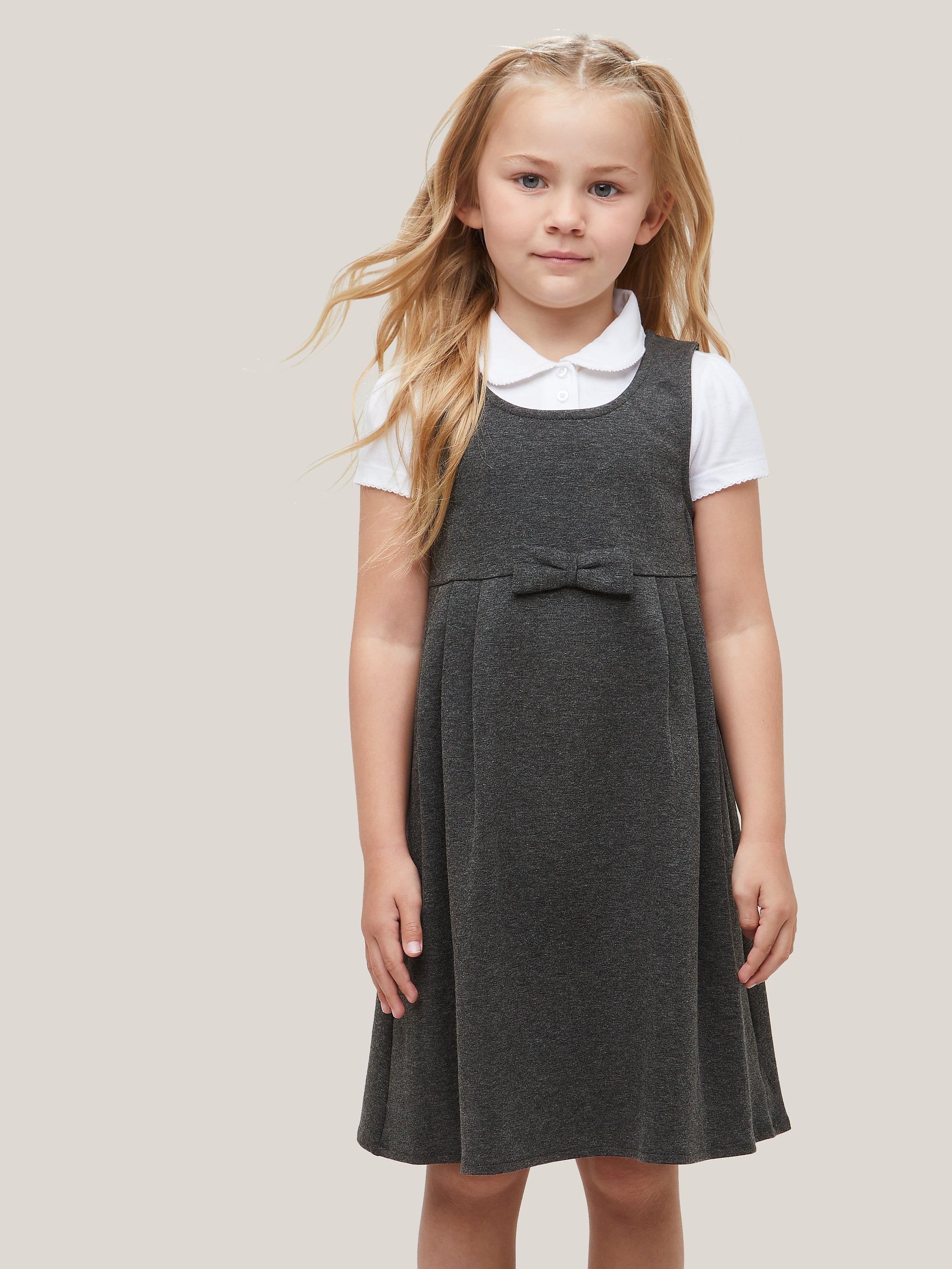 John Lewis Girls Pleated School Tunic With Bow Grey