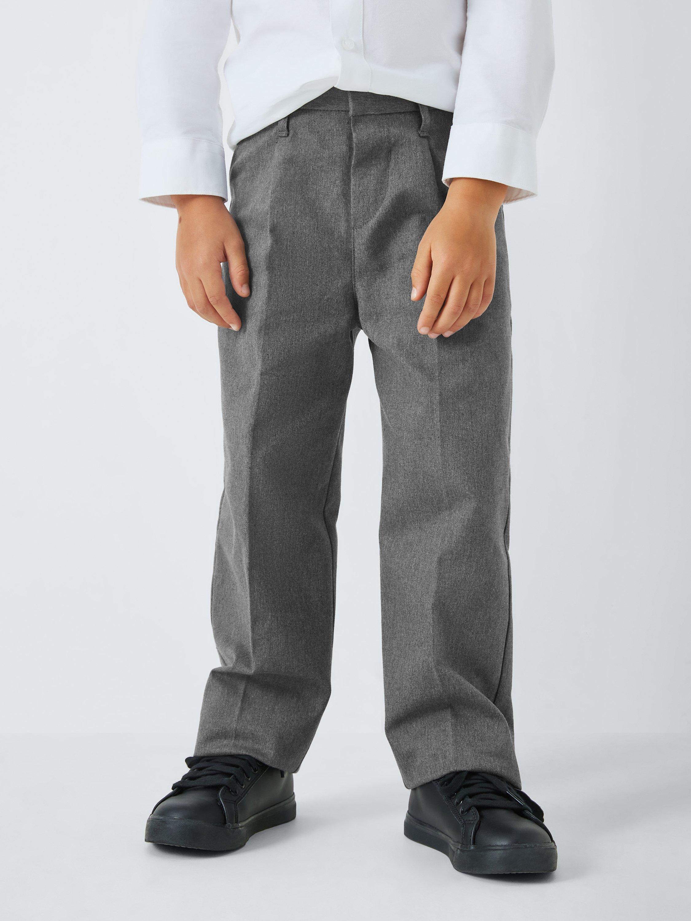 Product image 1 of 8, which shows John Lewis Boys' Adjustable Waist Straight Leg Cotton School Trousers, Grey, 18 years